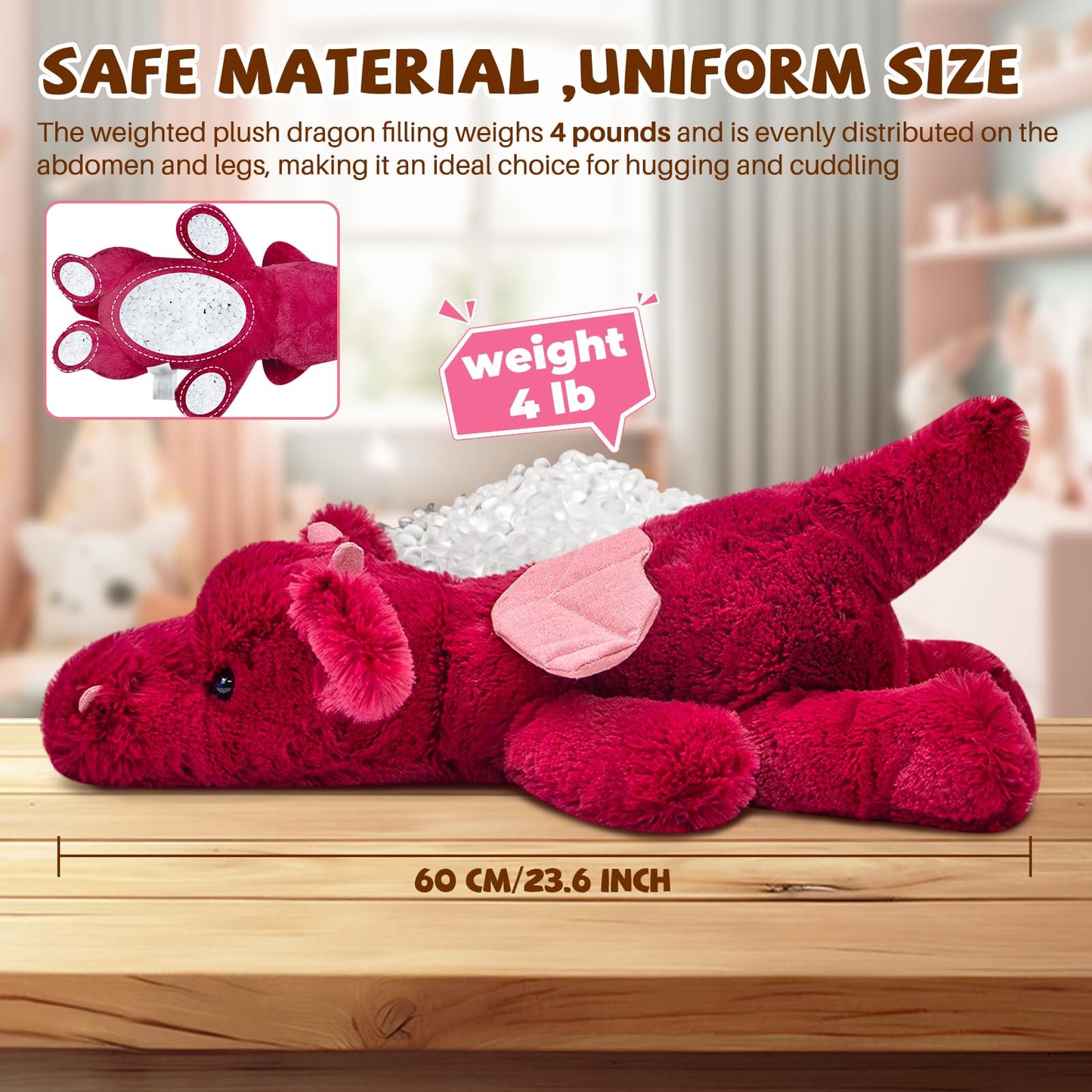 Gisqis 4Pounds Weighted Dragon Plush — Giant 23.6-Inch Red Dragon Stuffed Animal