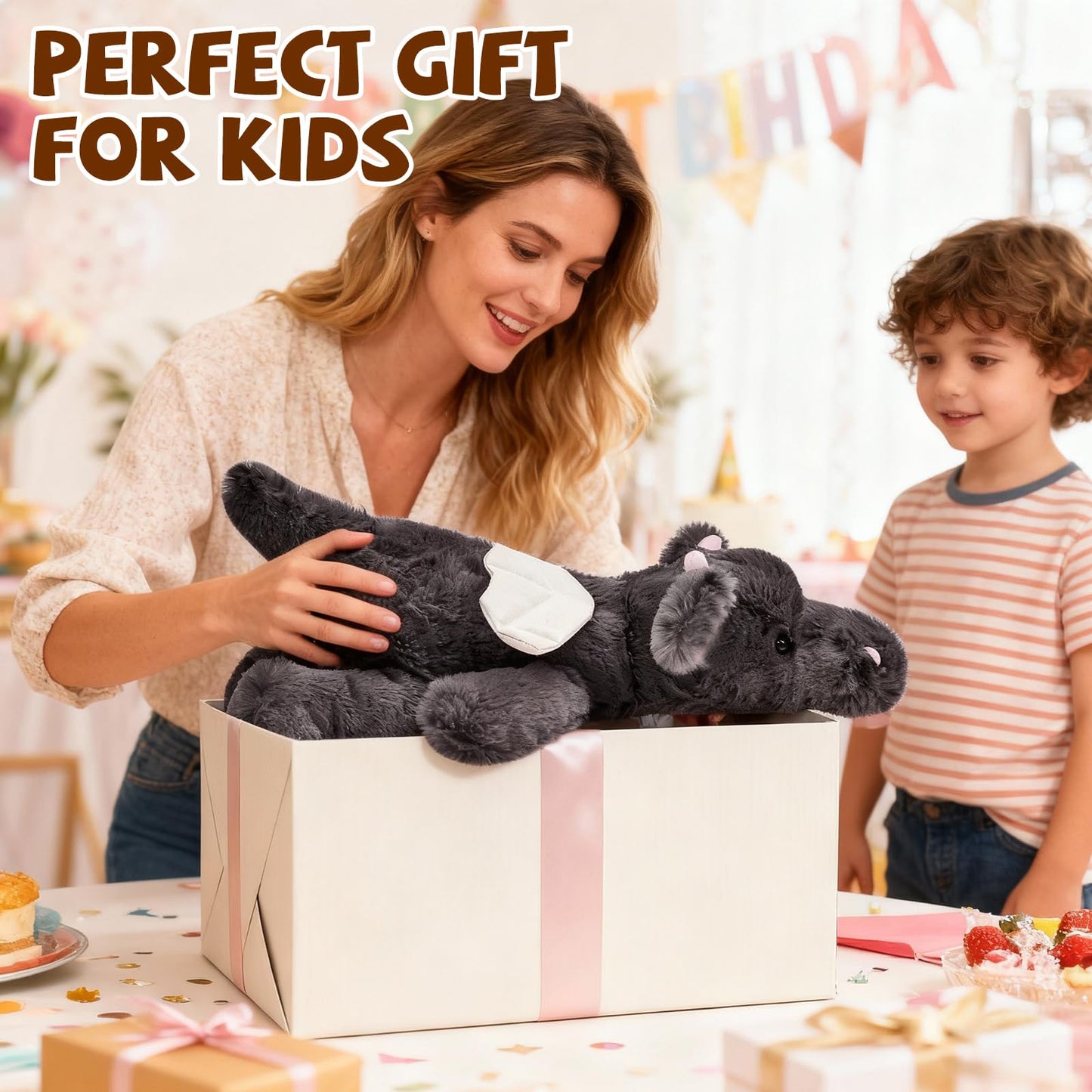 Gisqis 4-Pound Dragon Weighted Stuffed Animal | 23.6-Inch Giant Black Dragon Plush – Soft, Safe Comfort