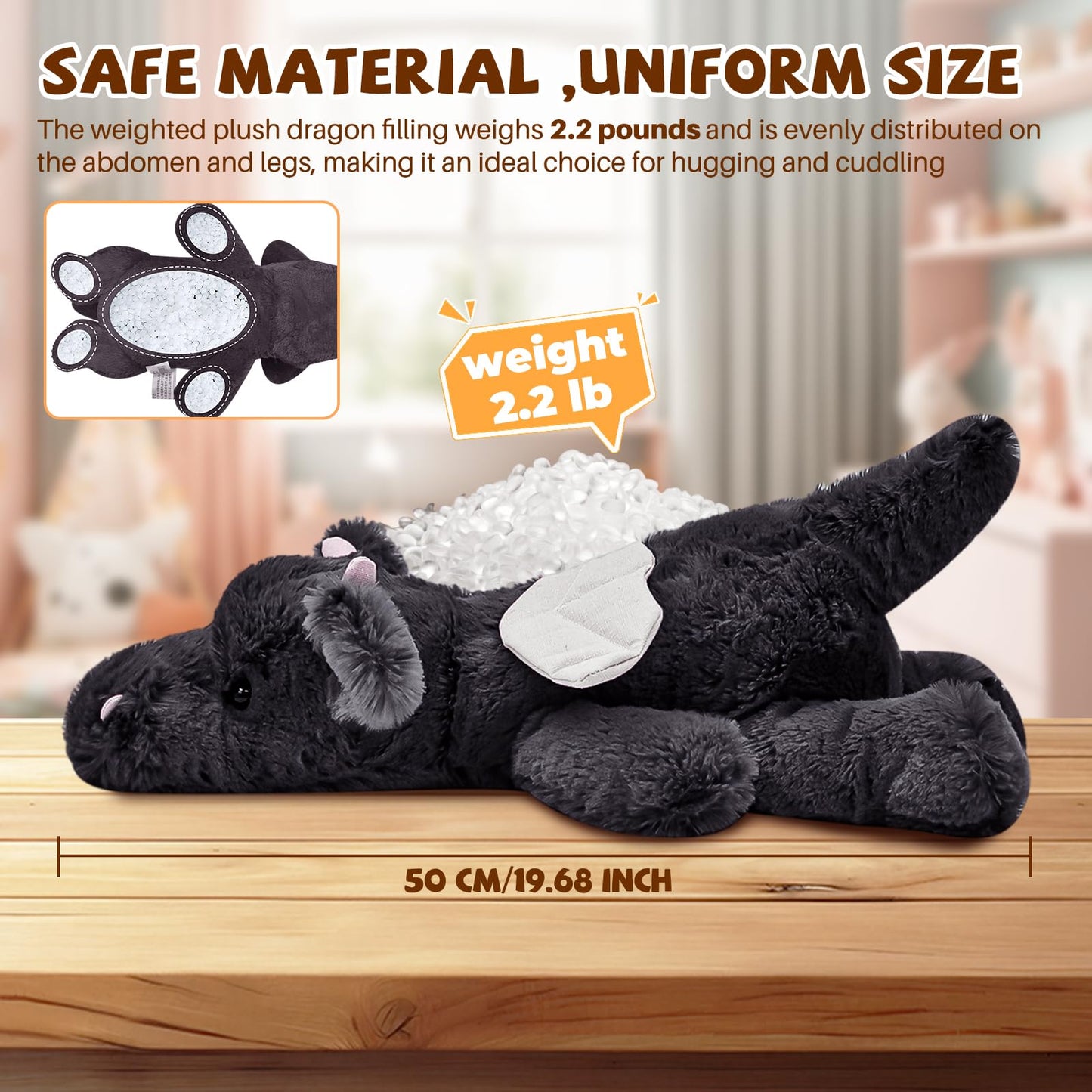 Gisqis 20.5-Inch Weighted Dragon Plush – Soft Black Dragon Stuffed Animal