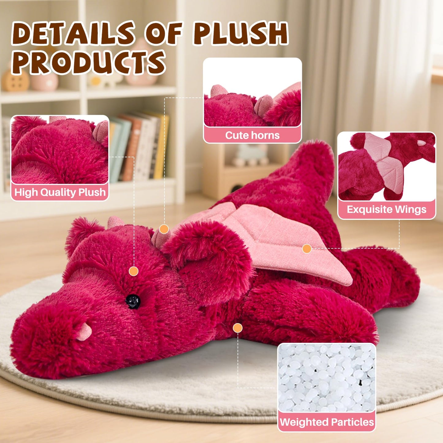 Gisqis 4Pounds Weighted Dragon Plush — Giant 23.6-Inch Red Dragon Stuffed Animal