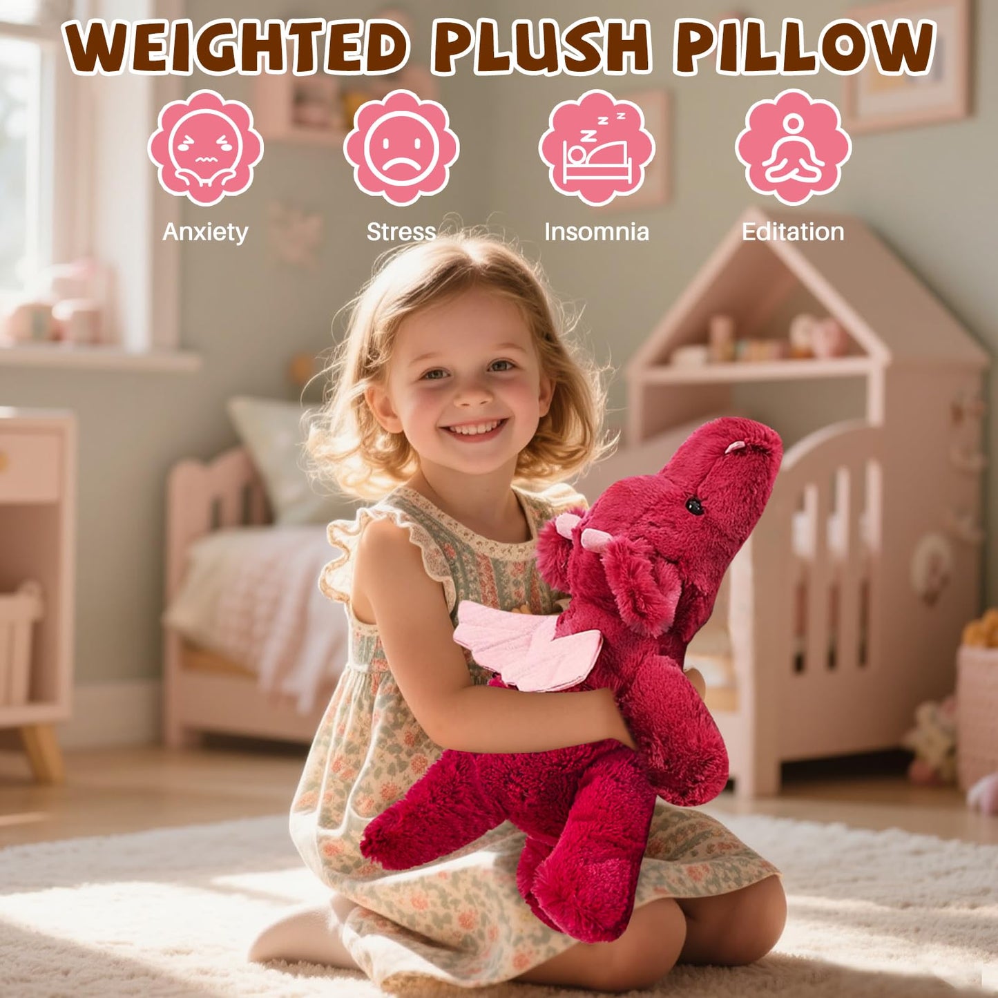 Gisqis 4Pounds Weighted Dragon Plush — Giant 23.6-Inch Red Dragon Stuffed Animal