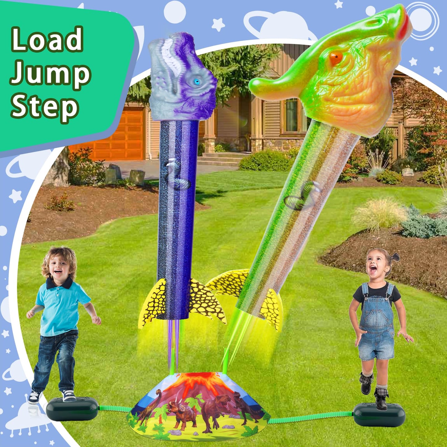 Gizzjoy Dinosaur Rocket Launcher for Kids – 100 Ft Launch, 8 Foam Rockets, 2 Pads