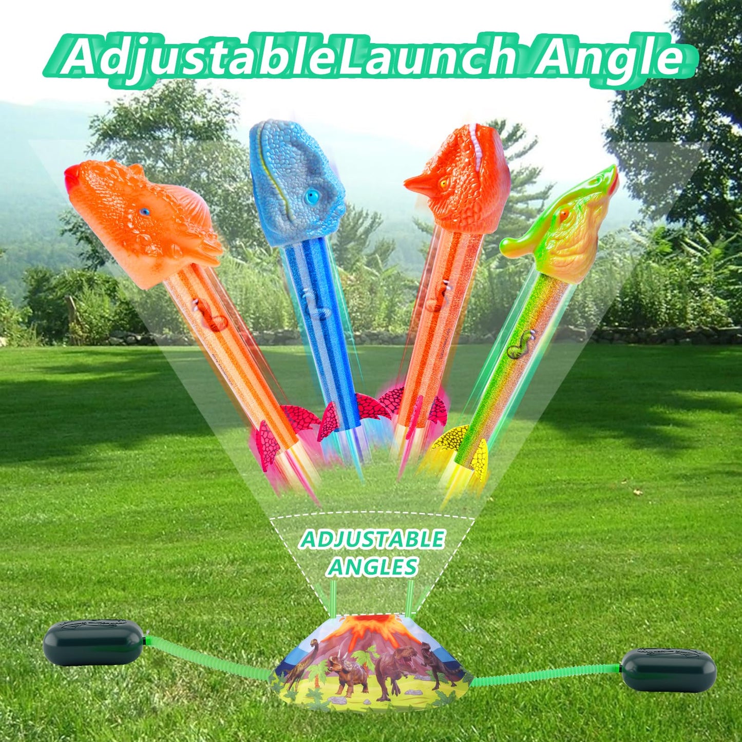 Gizzjoy Dinosaur Rocket Launcher for Kids – 100 Ft Launch, 8 Foam Rockets, 2 Pads