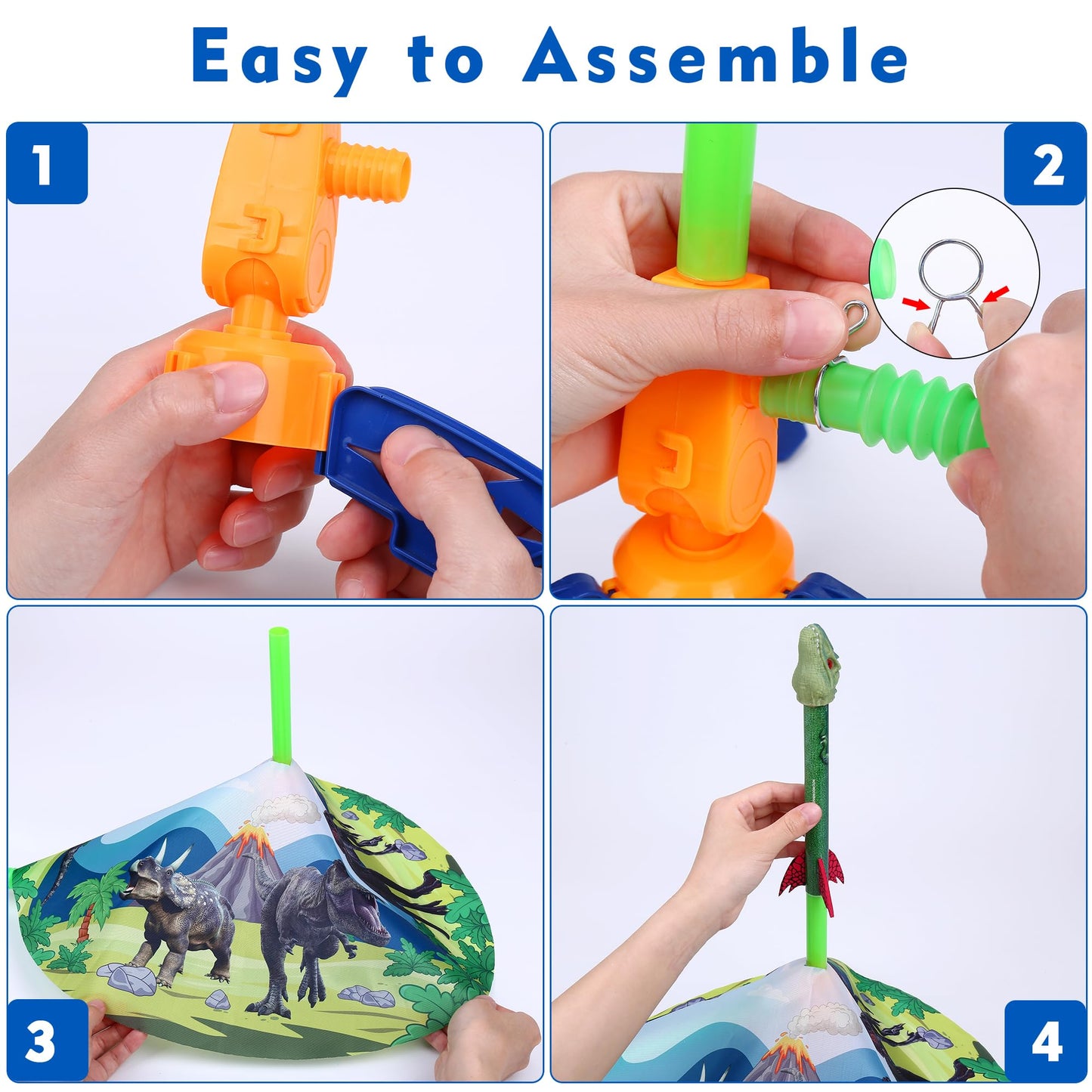 Gizzjoy Dinosaur Rocket Launcher – Outdoor Toy for Kids, 100 Ft Flight, 4 Rockets
