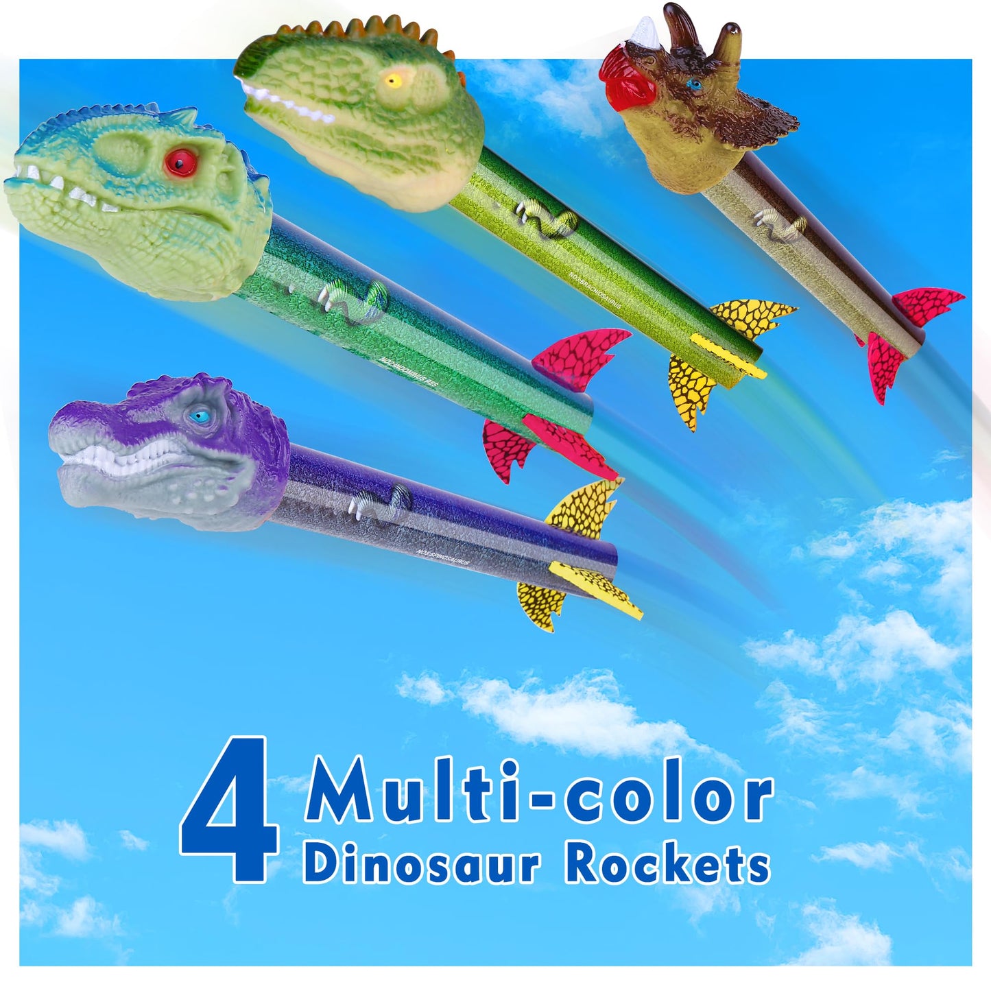 Gizzjoy Dinosaur Rocket Launcher – Outdoor Toy for Kids, 100 Ft Flight, 4 Rockets