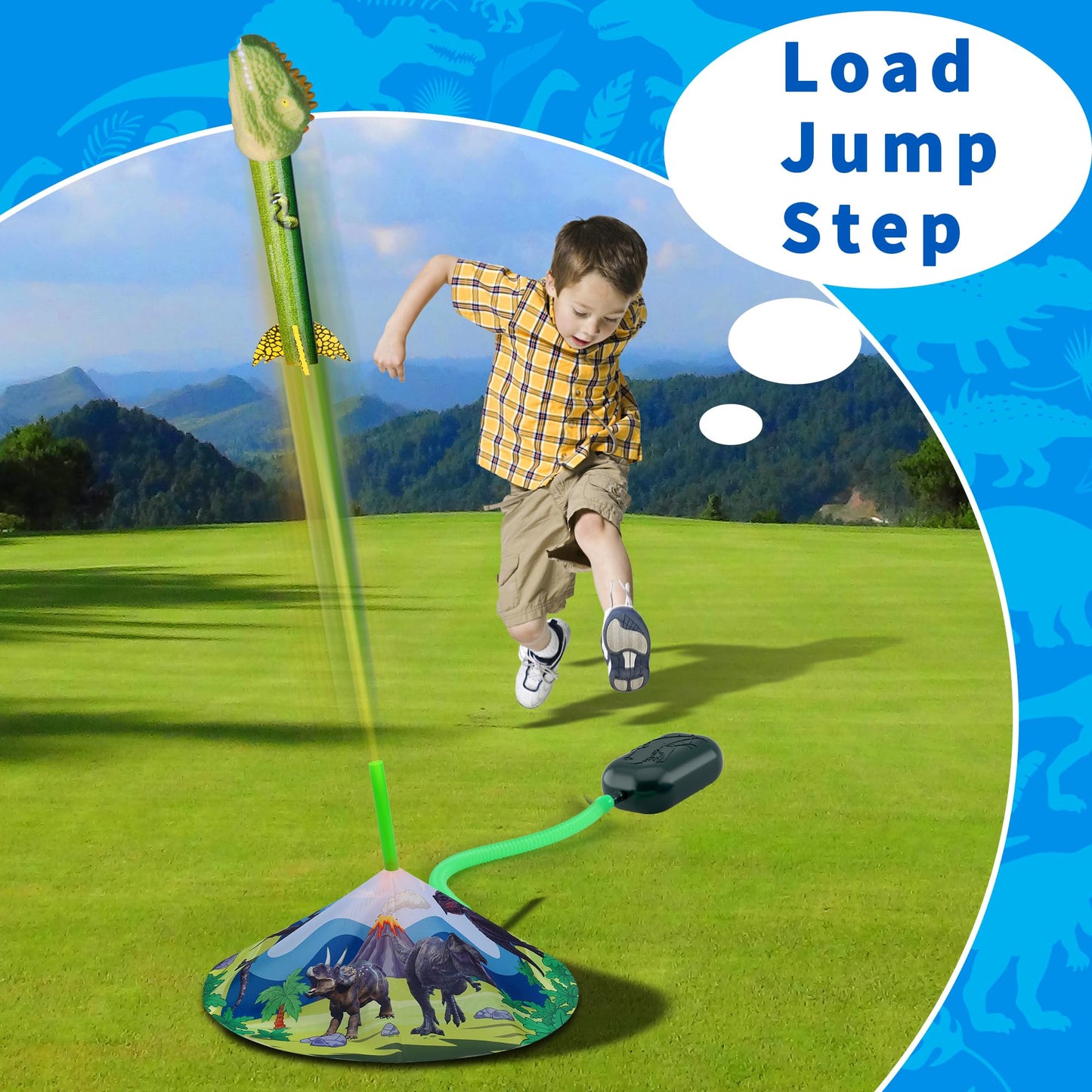 Gizzjoy Dinosaur Rocket Launcher – Outdoor Toy for Kids, 100 Ft Flight, 4 Rockets