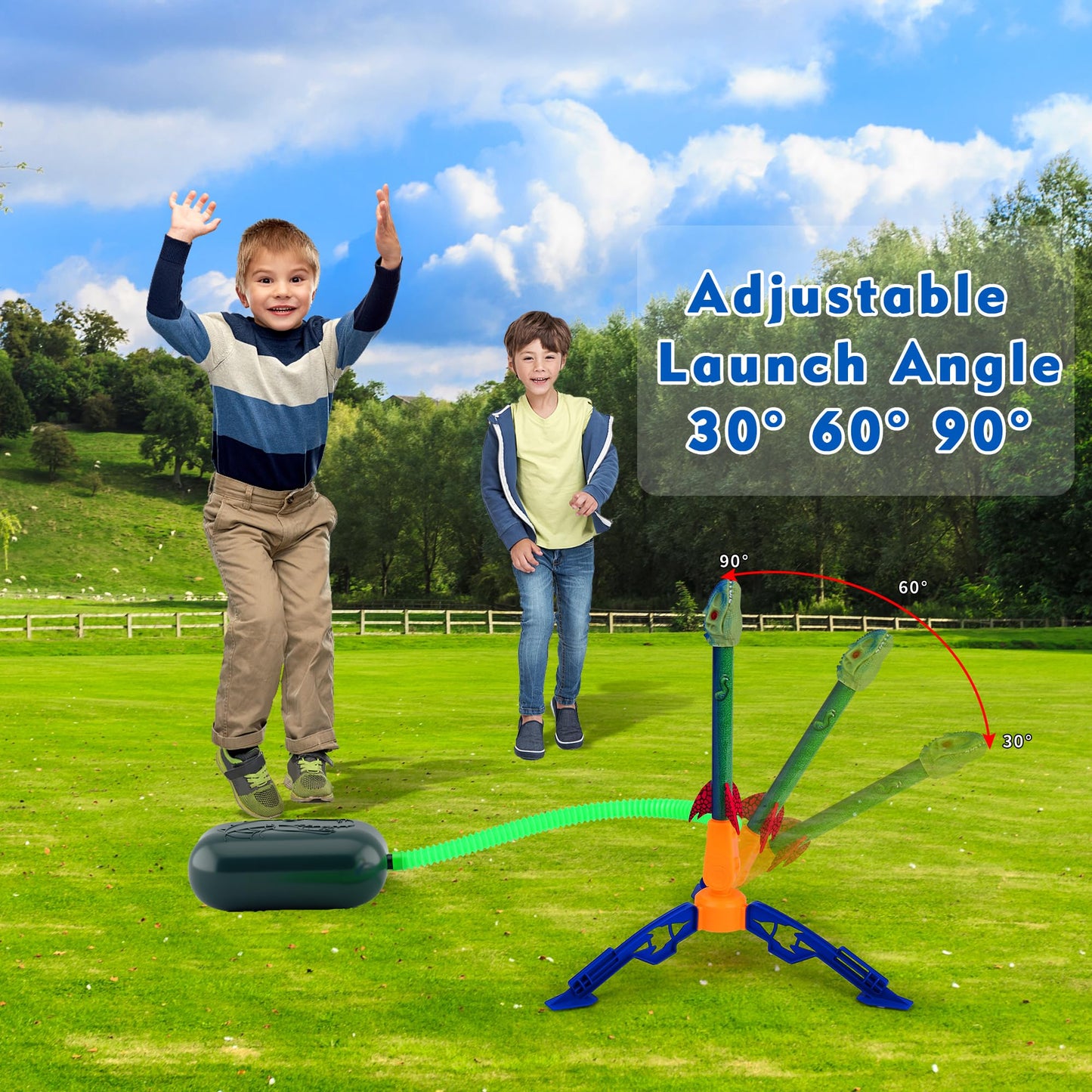 Gizzjoy Dinosaur Rocket Launcher – Outdoor Toy for Kids, 100 Ft Flight, 4 Rockets