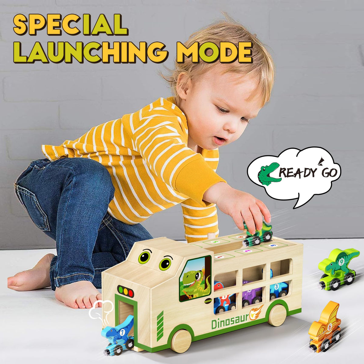 GJZZ Wooden Dinosaur Truck & Magnetic Train Set | Montessori STEM Toys for 2-5