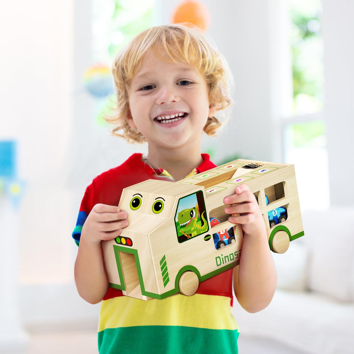GJZZ Wooden Dinosaur Truck & Magnetic Train Set | Montessori STEM Toys for 2-5
