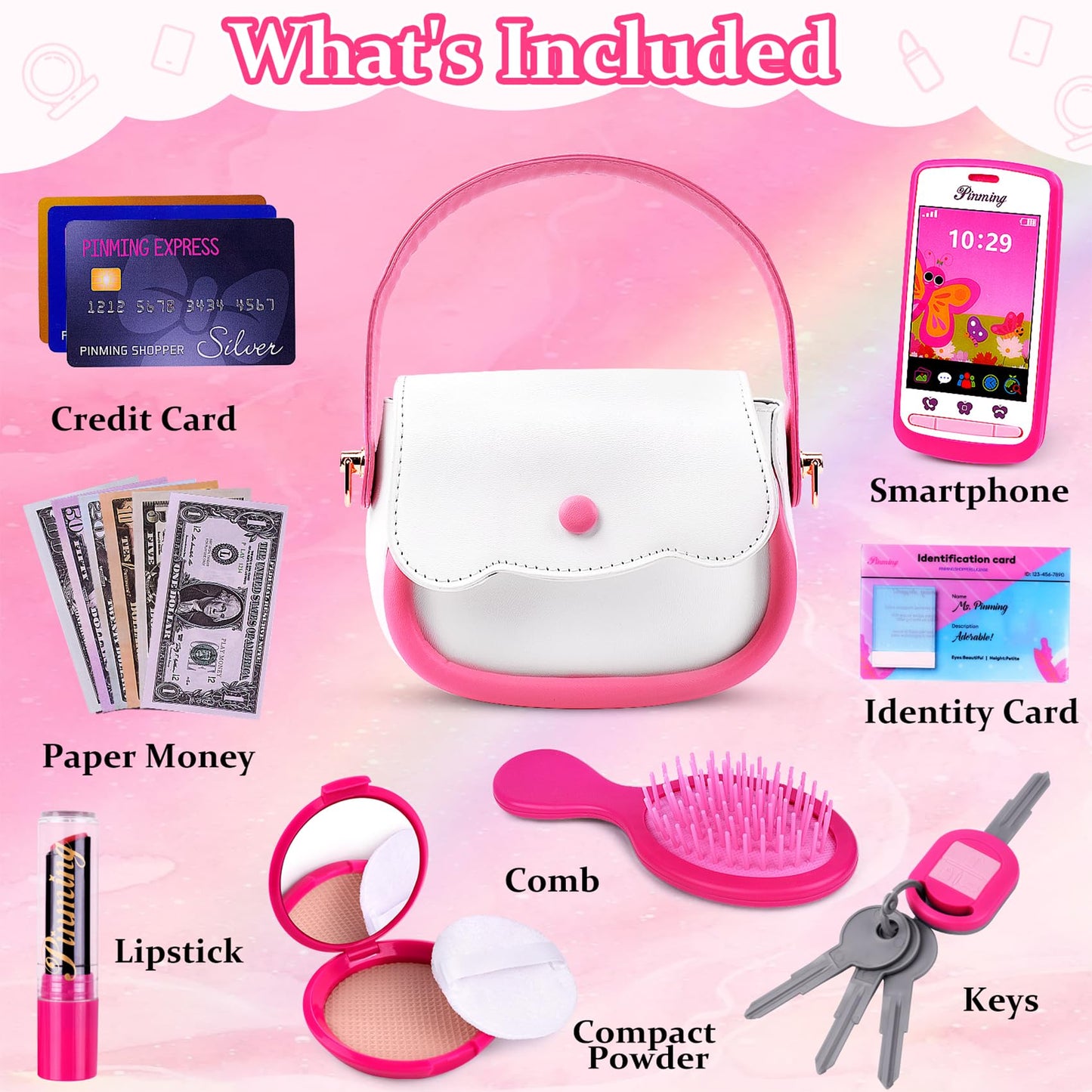 GJZZ Play Purse for Little Girls – Toddler Pretend Makeup Toy Set | Ages 3-8