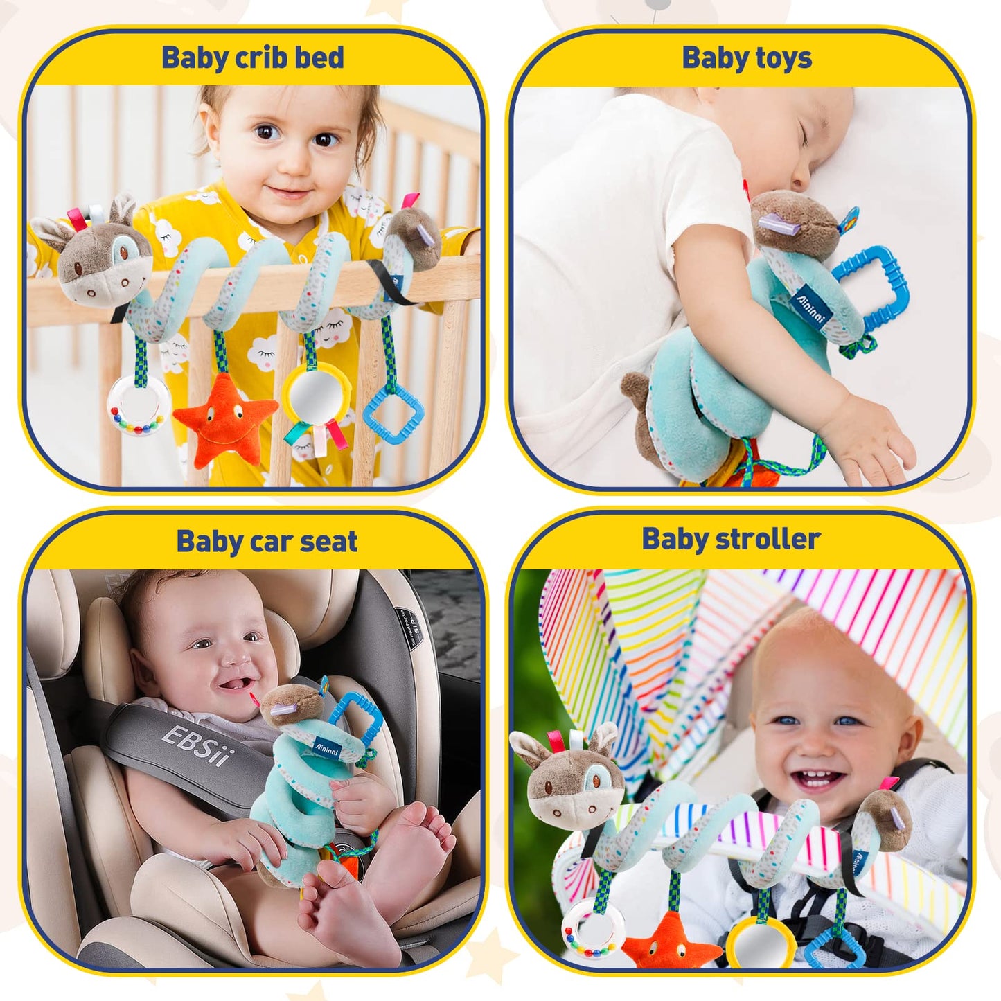GKDOMS Baby Car Seat Toys – Spiral Donkey Plush Activity Toy for 0-12 Months