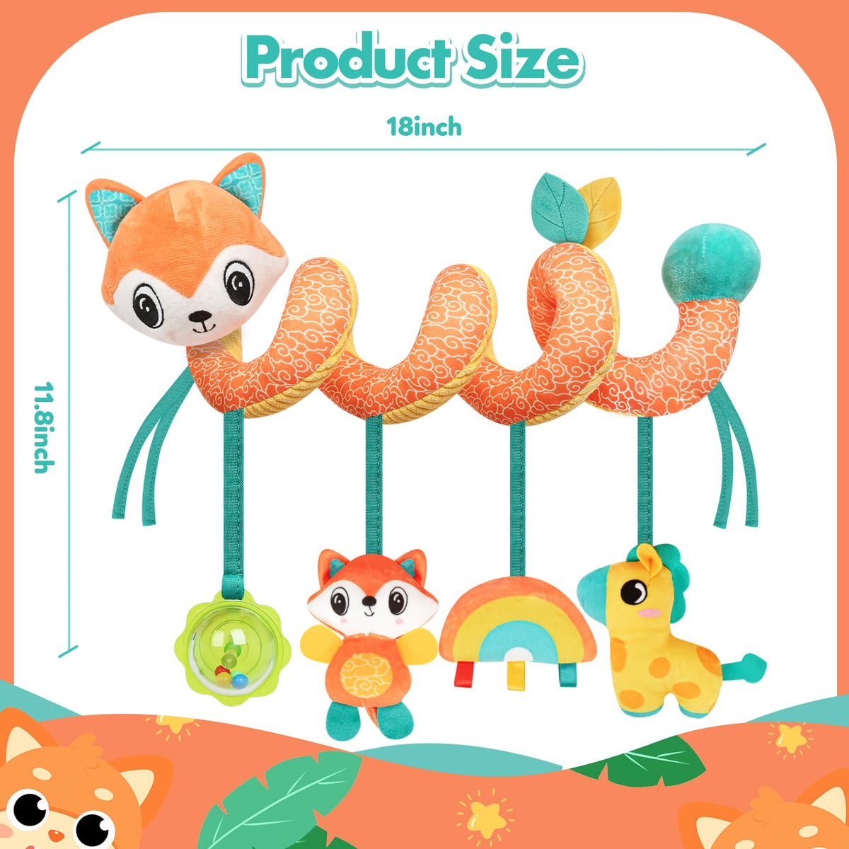 GKDOMS Baby Car Seat Toys – Spiral Fox Plush Activity for 0–12 Months | Hanging Rattle