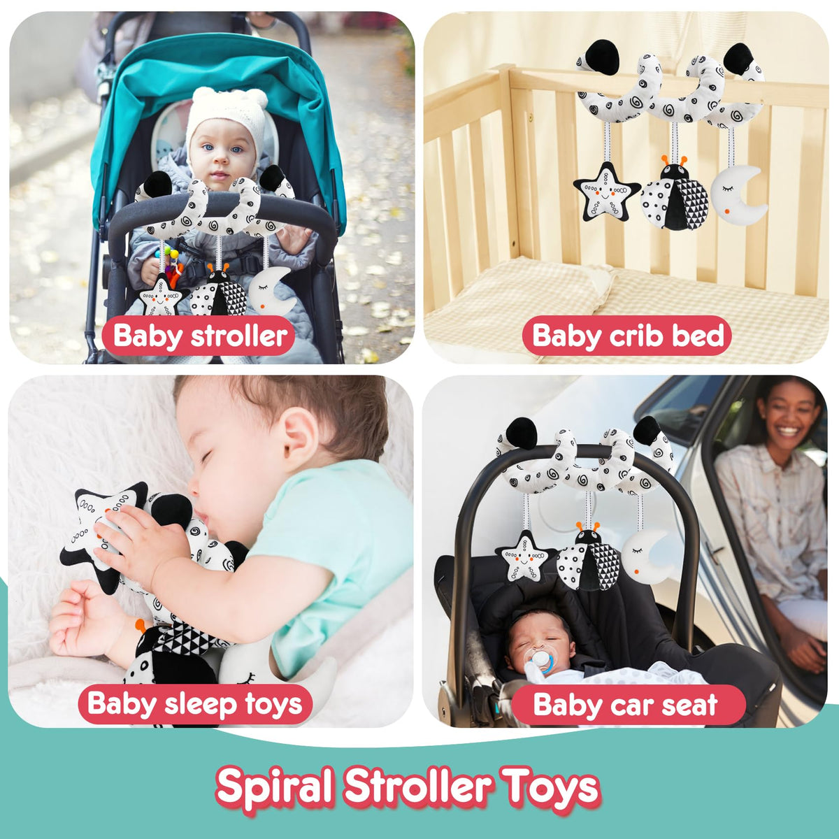 GKDOMS Black & White High-Contrast Baby Spiral Hanging Toy for Stroller & Car Seat