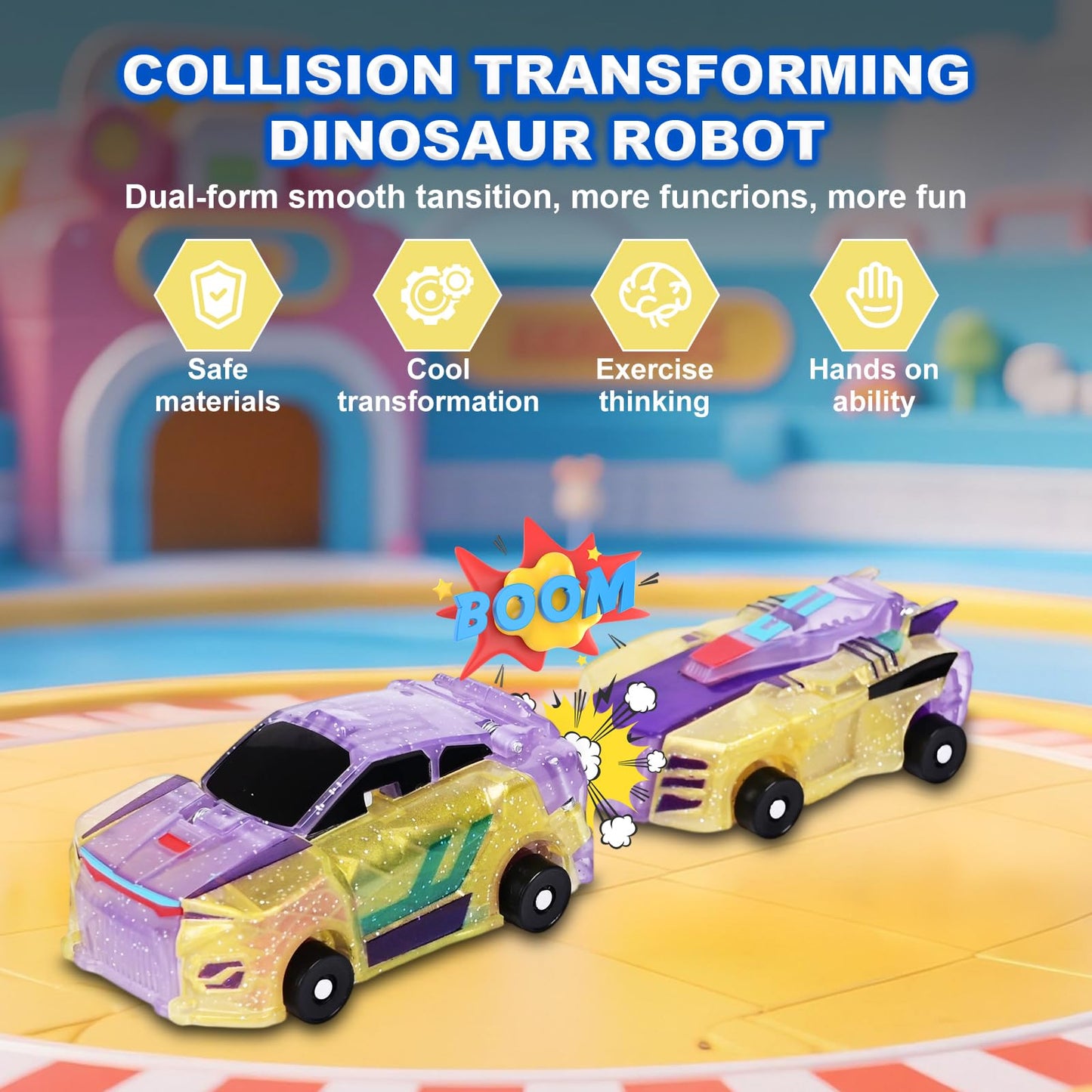 Gkiozu Magnetic Dinosaur Car Toy – 2-in-1 Crash & Transform Vehicle, No Battery Needed, Ages 3–12