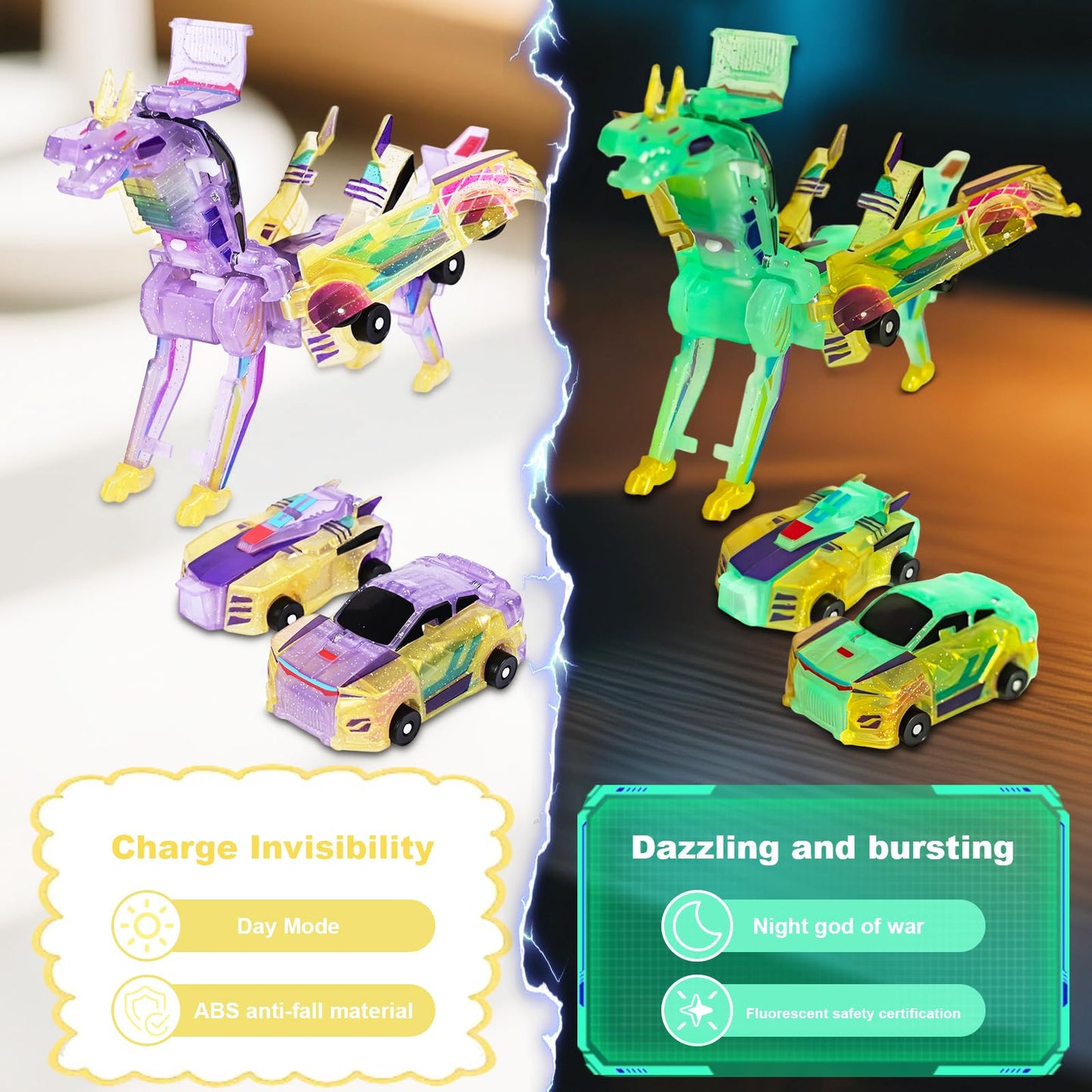 Gkiozu Magnetic Dinosaur Car Toy – 2-in-1 Crash & Transform Vehicle, No Battery Needed, Ages 3–12