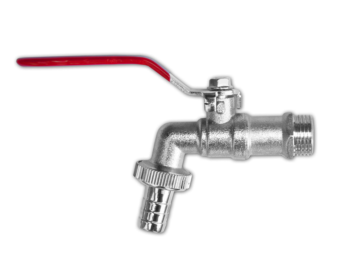 Garden Lever Tap Brass Nickle Plated 1/2" BSPM Inlet with Hose Barb Bradas
