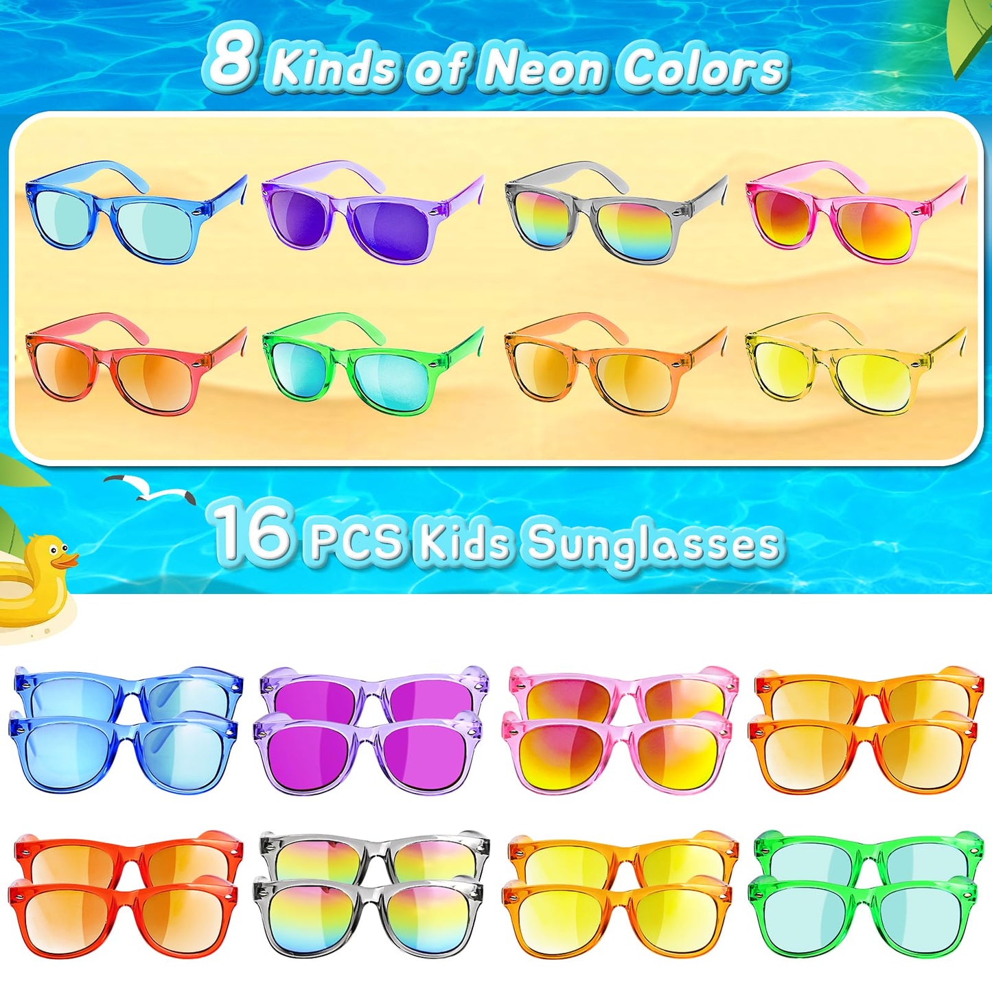 GKTZ Kids Sunglasses Neon Pack – UV400 Protection, 16 Pack Party Favors