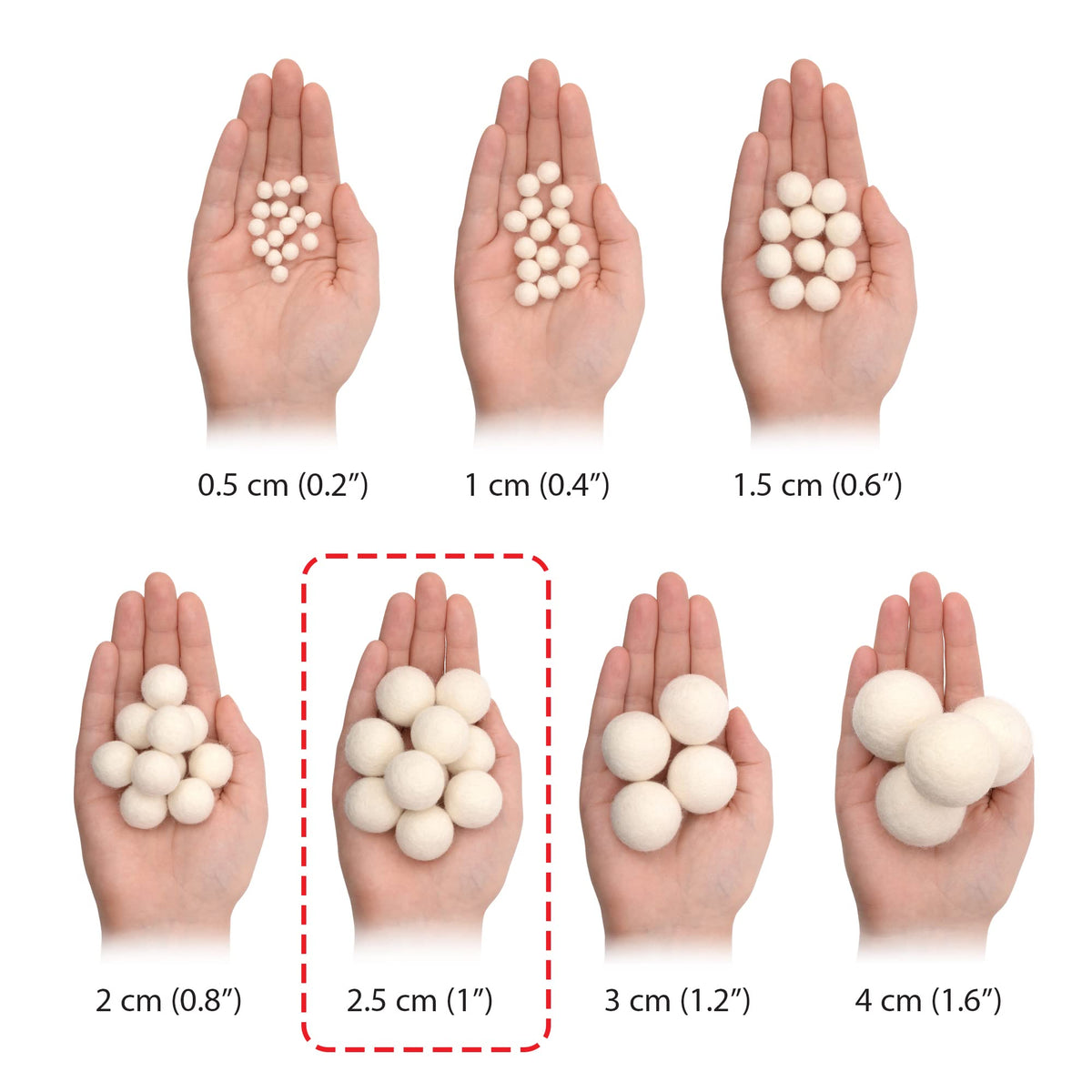 Glaciart One Wool Felt Balls - 60 Pcs, 25mm (1") Handmade Pure White Felt Balls for Felting & Garland