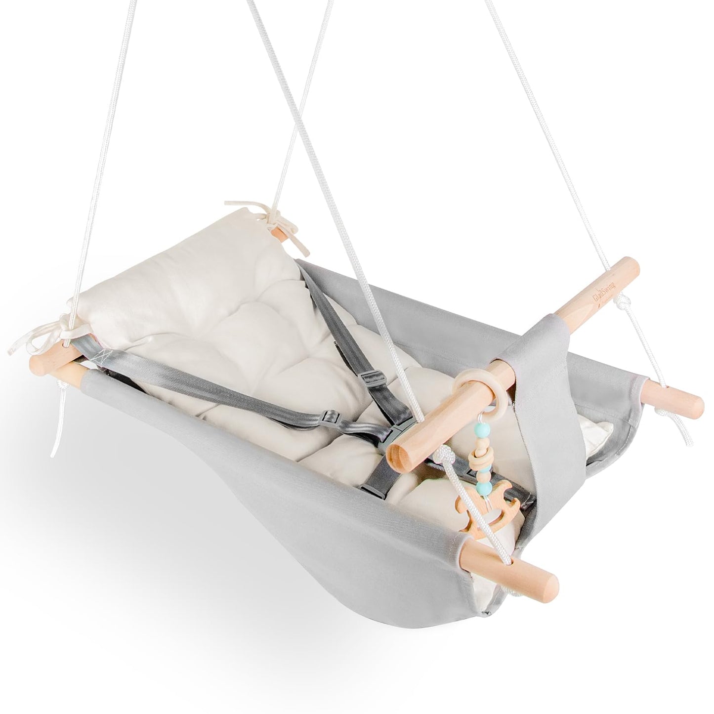 Gladswing Baby Swing Indoor & Outdoor – Canvas Hammock Swing with 3 Modes, 5-Point Harness, Gray & White