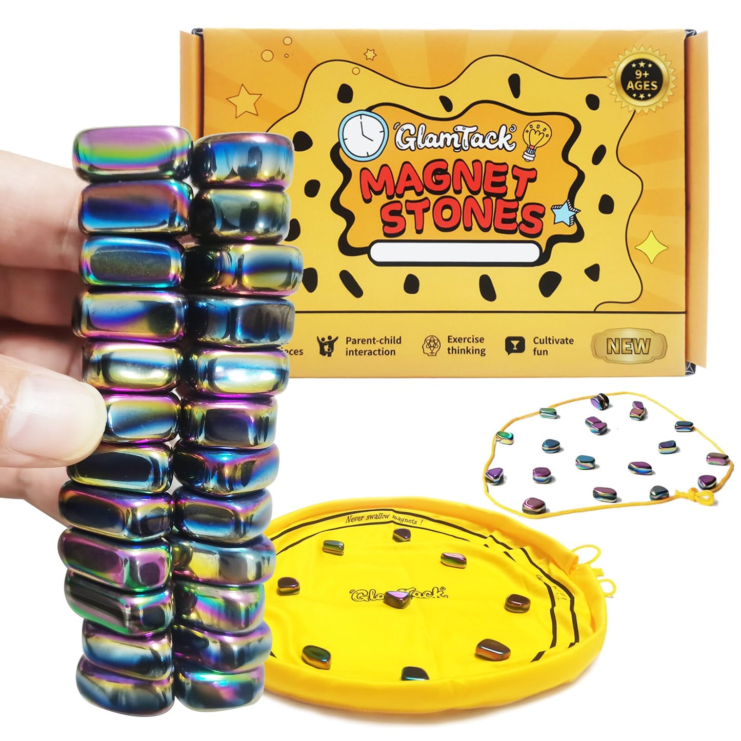 GlamTack Magnetic Chess Game – 24 Stones, 2-in-1 Travel Mat & Bag
