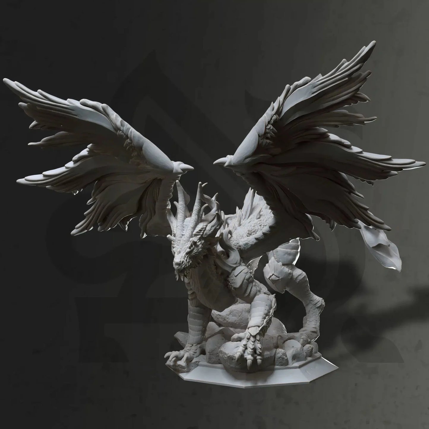 Glanbeli Dragon Miniature – Fantasy Sculpt, Grey Resin, Unpainted Tabletop Gaming Model
