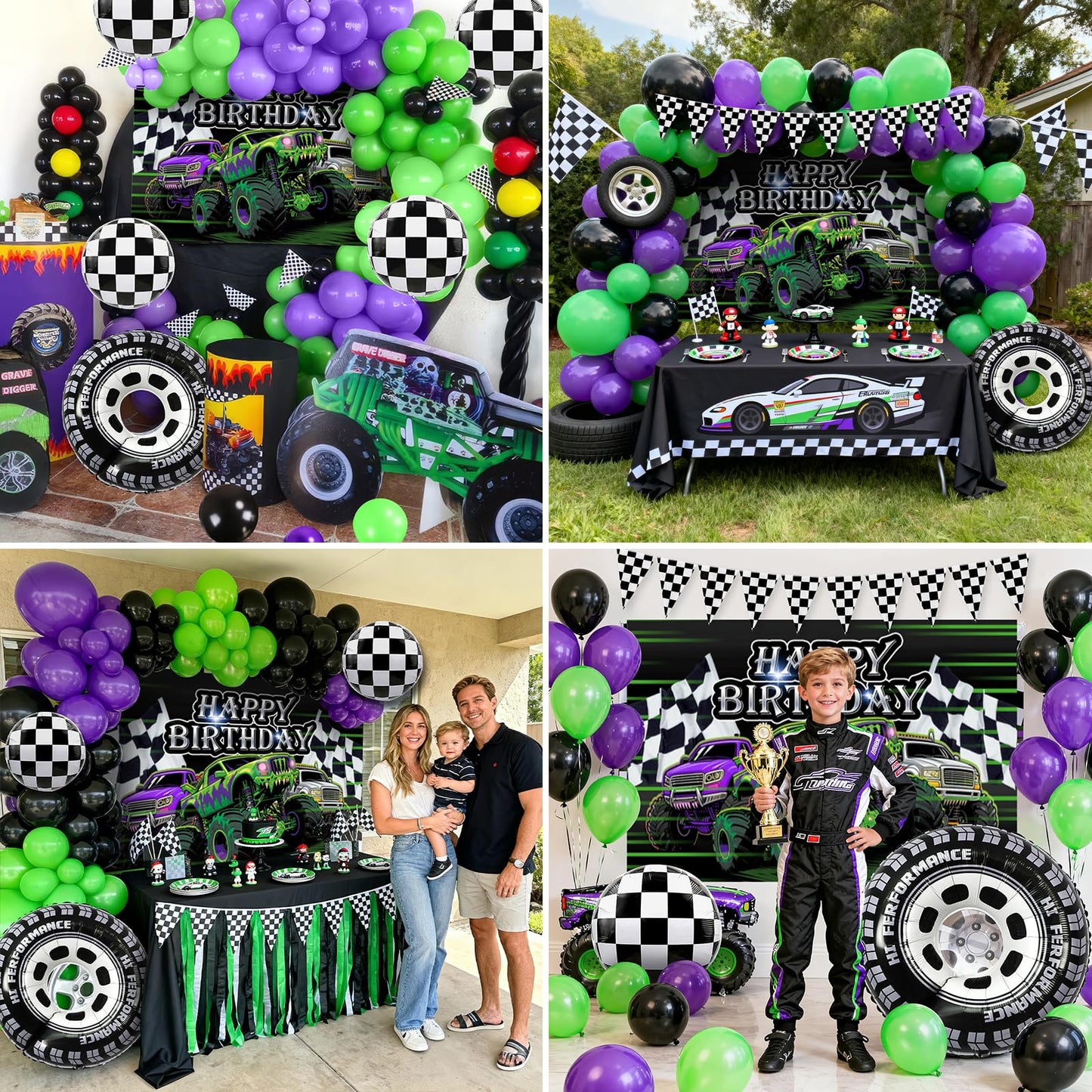 GLANFOIO 130Pcs Monster Truck Birthday Decorations – Balloon Garland Arch Kit with Backdrop