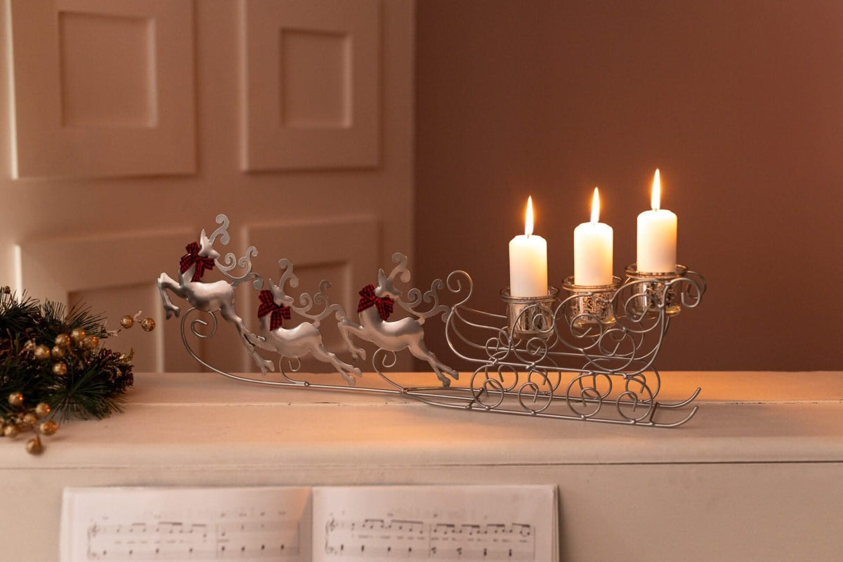 Glass Flying Reindeer Candle Holder Christmas Decoration 59cm