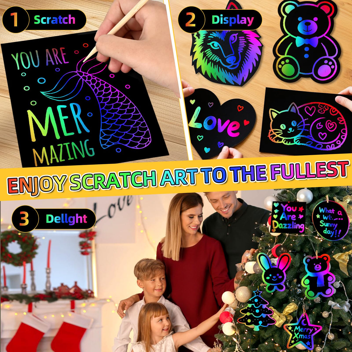GLCSC 60-Piece Rainbow Scratch Art Set for Kids – Deluxe Gift Box