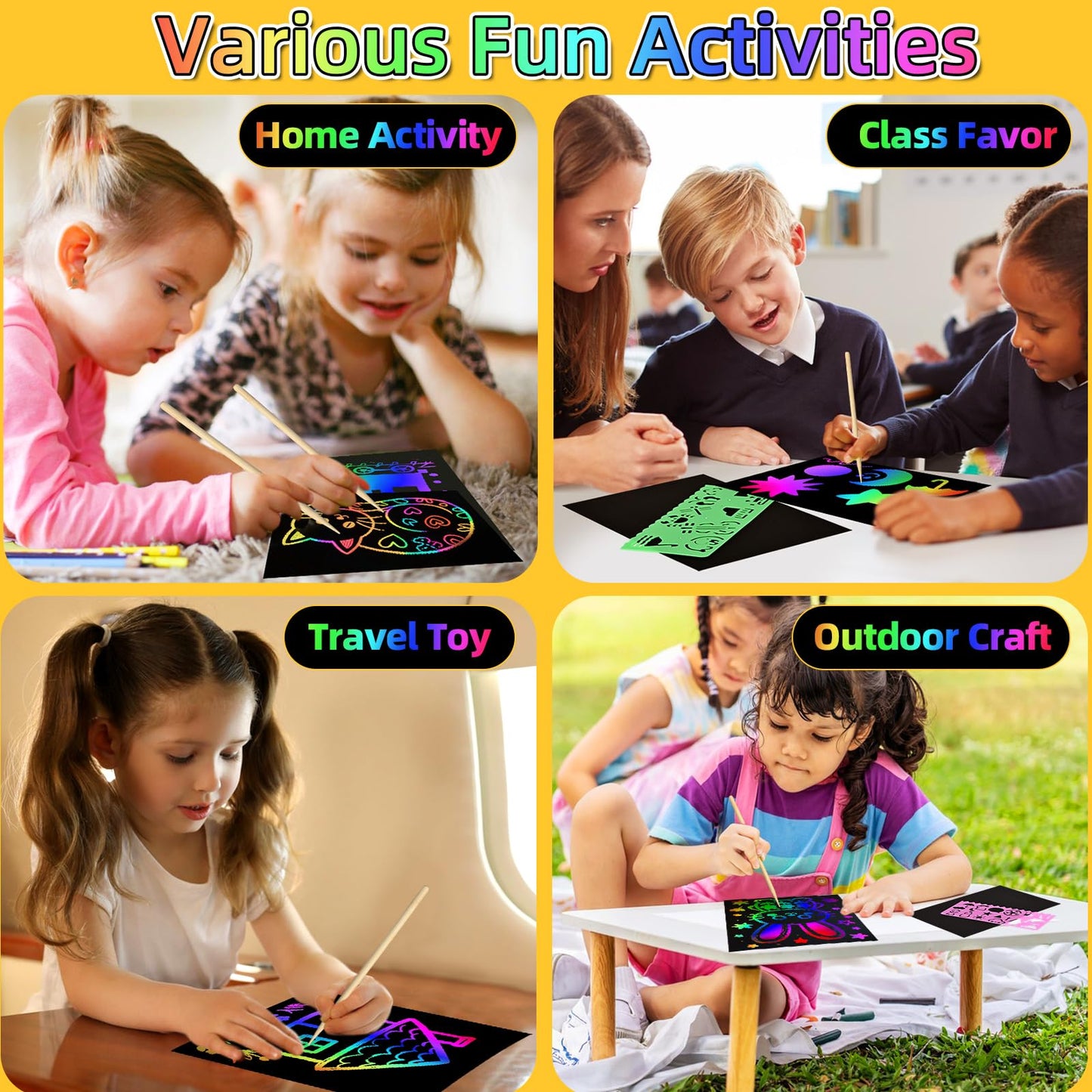 GLCSC 60-Piece Rainbow Scratch Art Set for Kids – Deluxe Gift Box
