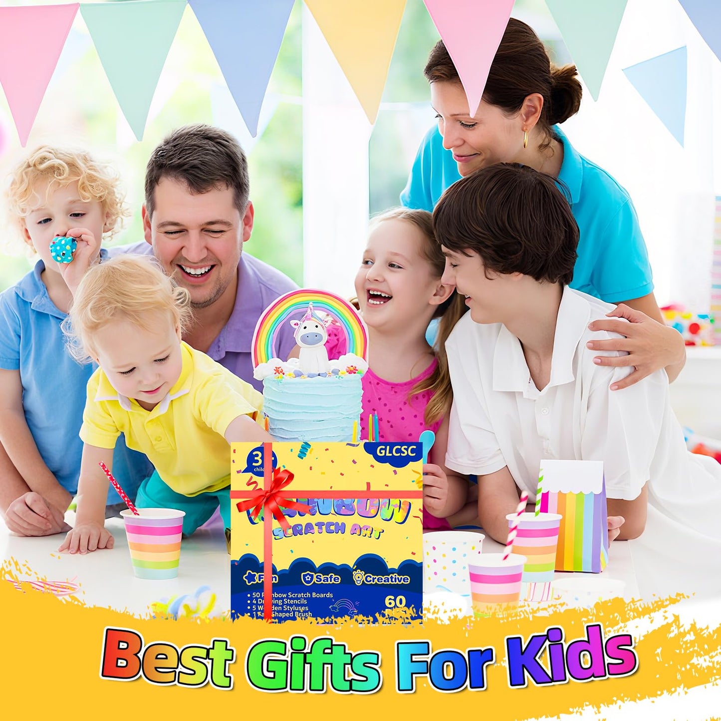 GLCSC 60-Piece Rainbow Scratch Art Set for Kids – Deluxe Gift Box