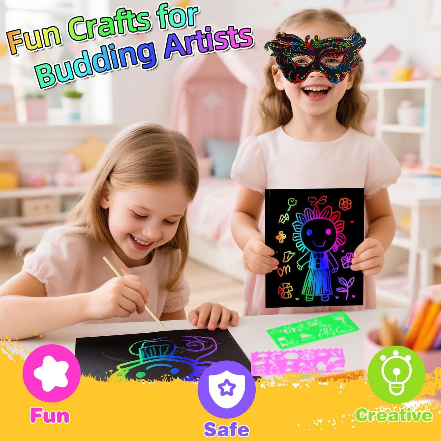 GLCSC 60-Piece Rainbow Scratch Art Set for Kids – Deluxe Gift Box