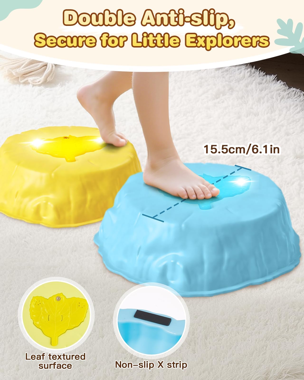 Gleamkid Light Up Stepping Stones with Music — 6-Piece Thick ABS, Rainbow Spinner (Indoor/Outdoor)