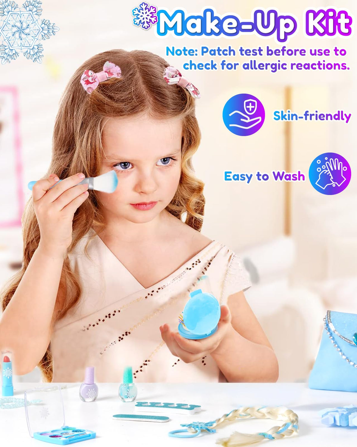 Gleamkid Frozen Princess Dress Up Set – Light Up Cape, Music Wand & Makeup Kit for Girls 3+