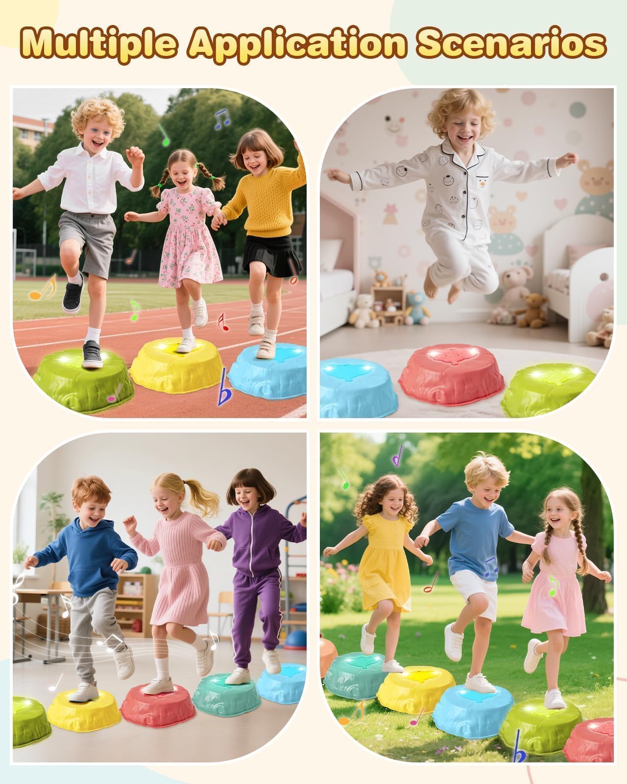 Gleamkid Light Up Stepping Stones with Music — 6-Piece Thick ABS, Rainbow Spinner (Indoor/Outdoor)