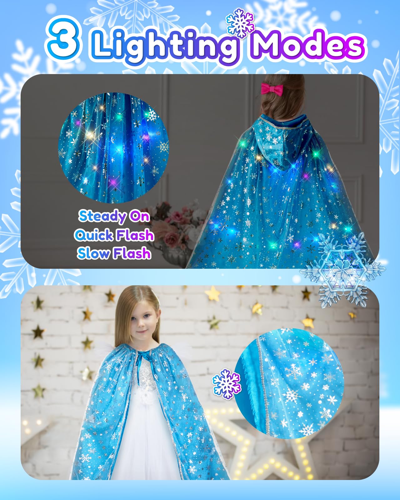 Gleamkid Frozen Princess Dress Up Set – Light Up Cape, Music Wand & Makeup Kit for Girls 3+