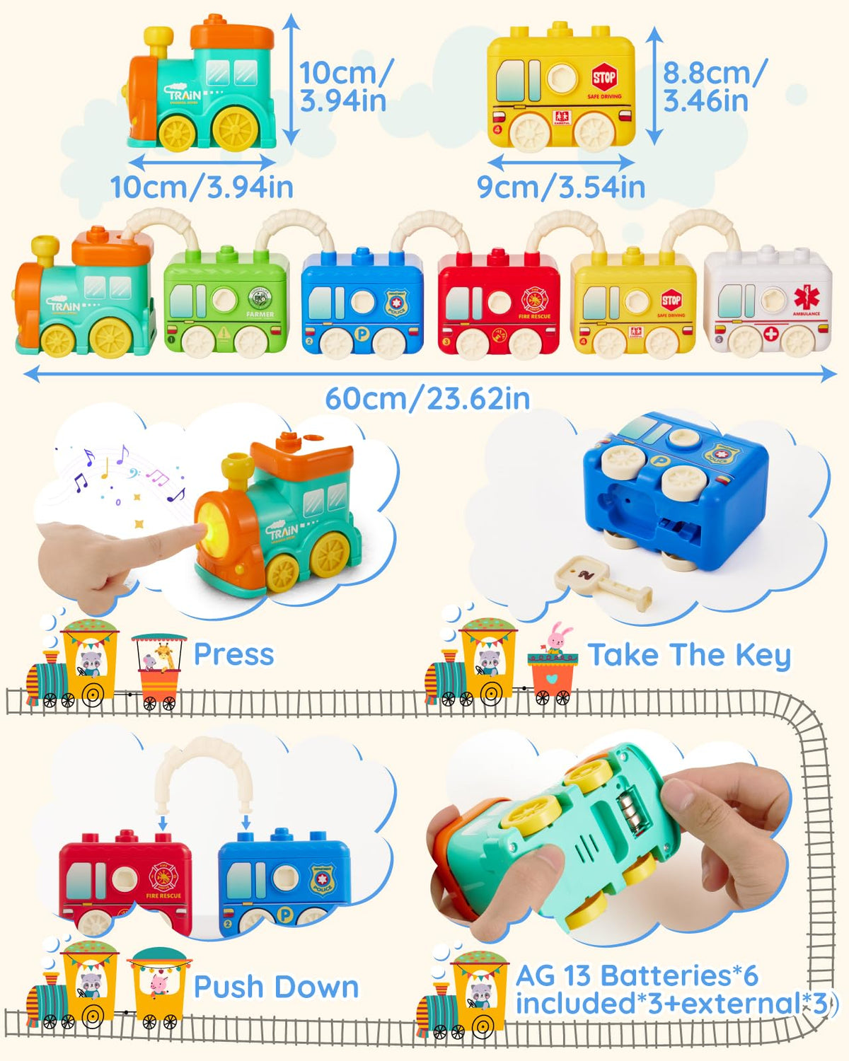 Gleamkid Montessori Train Set for Toddlers 2-4 – Learning Toys with Lights & Music