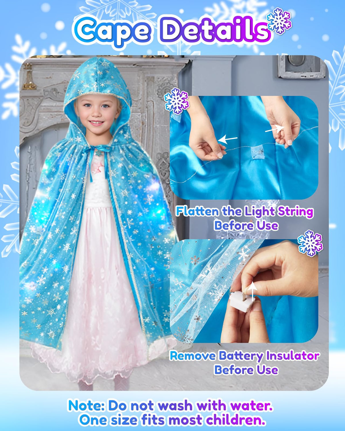 Gleamkid Frozen Princess Dress Up Set – Light Up Cape, Music Wand & Makeup Kit for Girls 3+