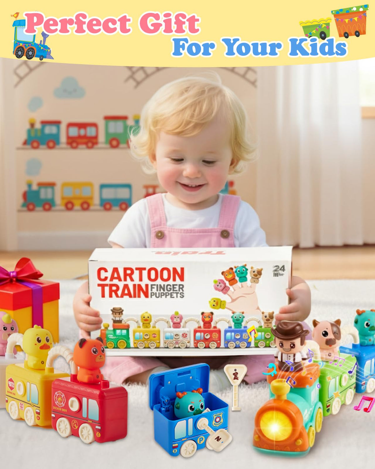 Gleamkid Montessori Train Set for Toddlers 2-4 – Learning Toys with Lights & Music