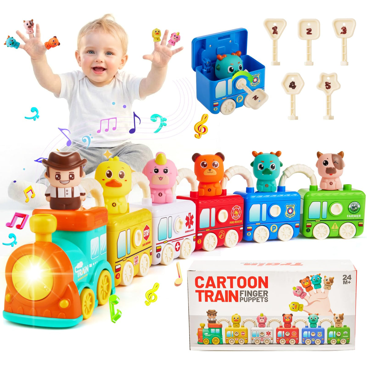 Gleamkid Montessori Train Set for Toddlers 2-4 – Learning Toys with Lights & Music