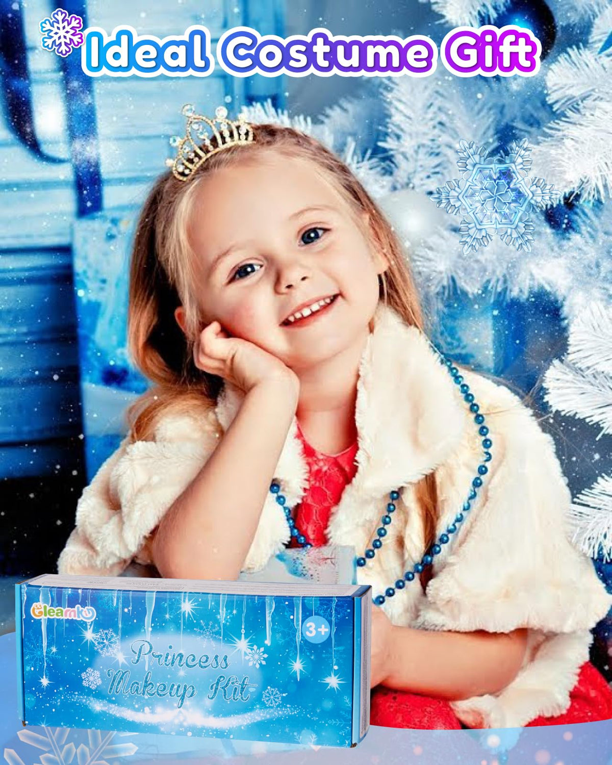Gleamkid Frozen Princess Dress Up Set – Light Up Cape, Music Wand & Makeup Kit for Girls 3+