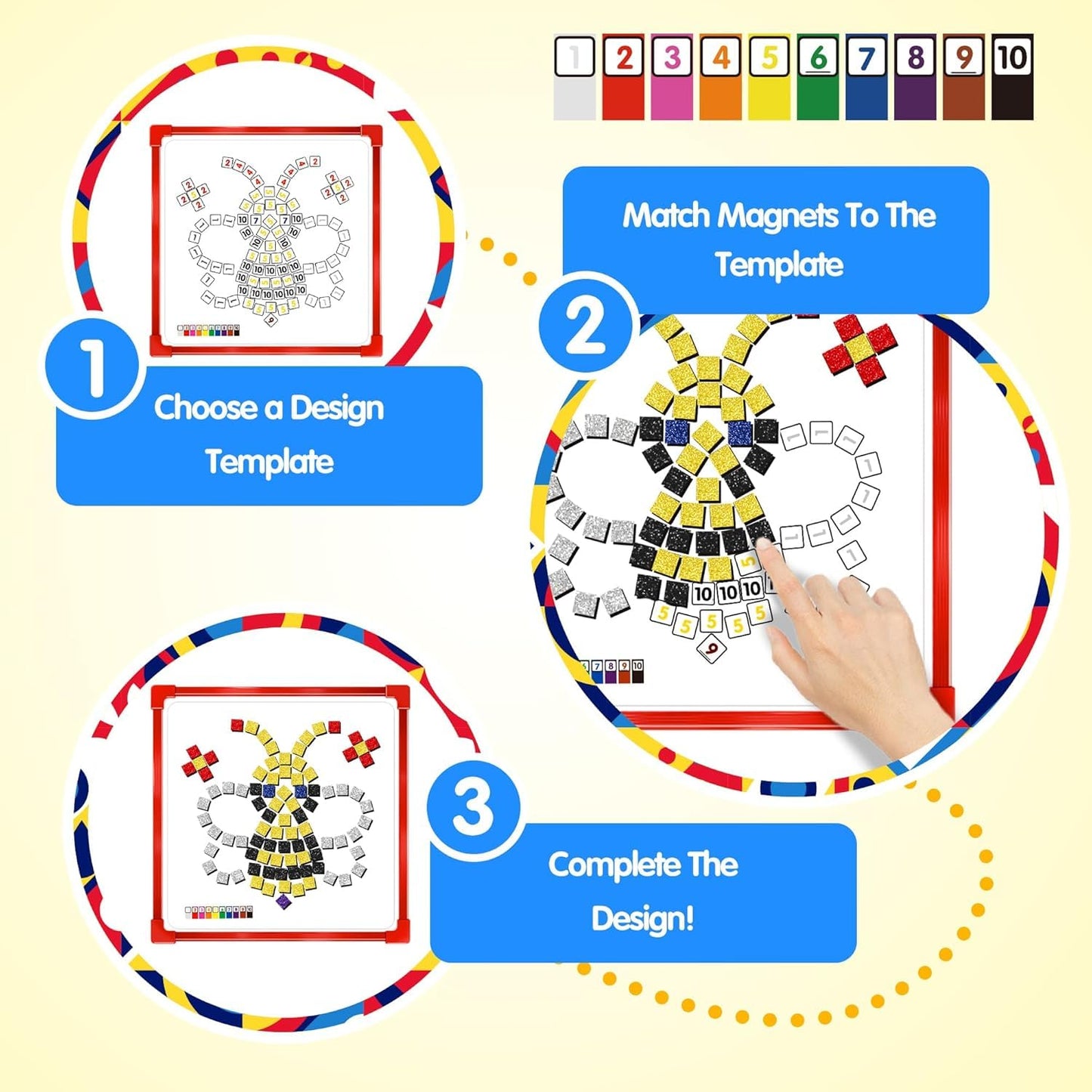 GLEEHAPY Learning Mosaic Magnetic Puzzle – 330 Foam Tiles, 20 Designs, STEM & Montessori Toy for Kids 4-12