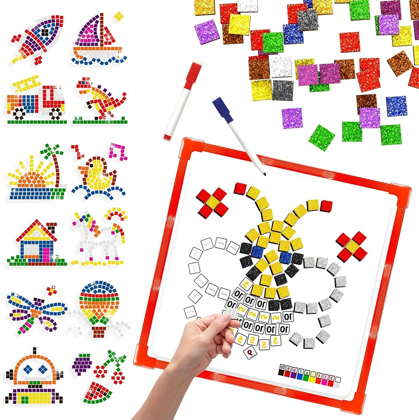 GLEEHAPY Learning Mosaic Magnetic Puzzle – 330 Foam Tiles, 20 Designs, STEM & Montessori Toy for Kids 4-12