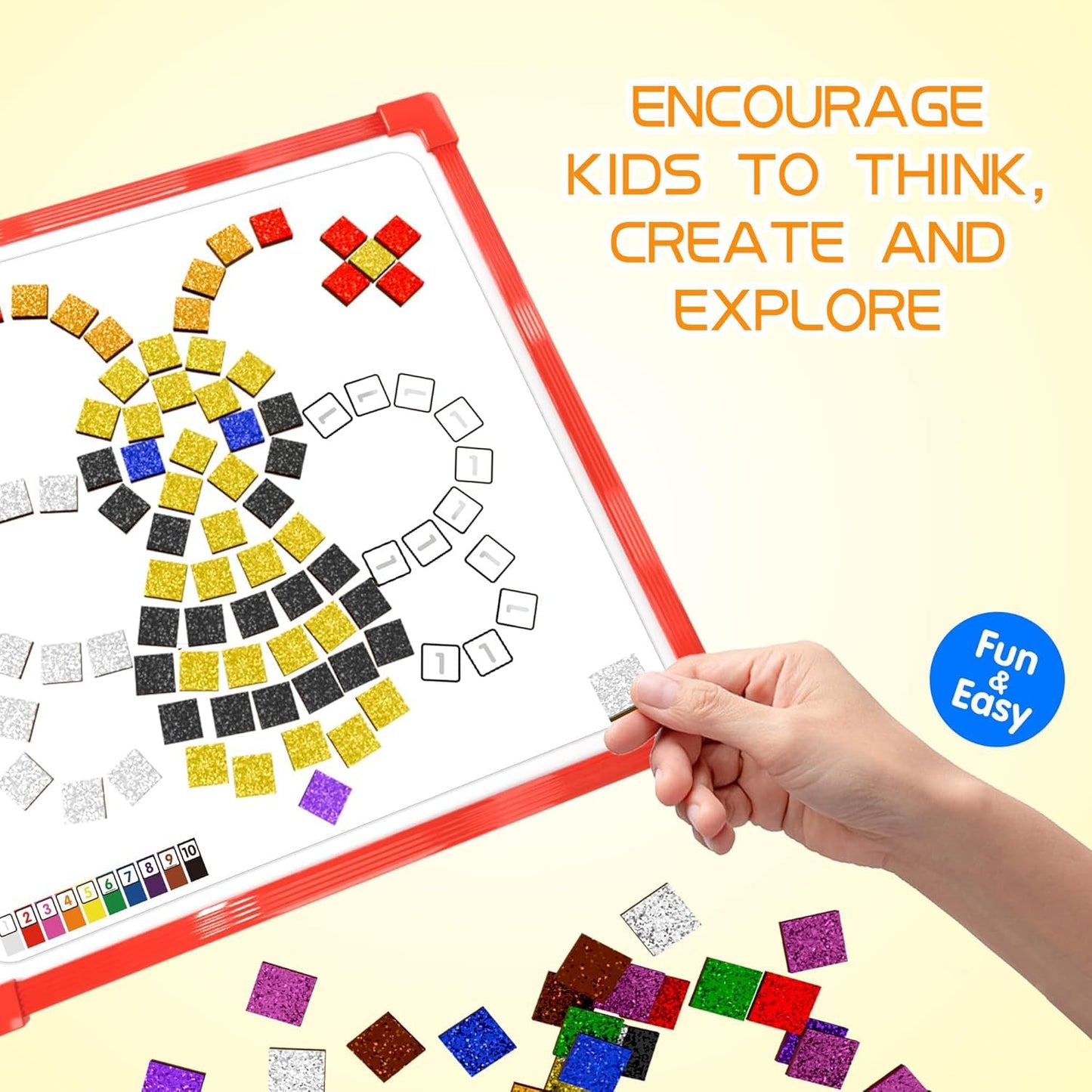 GLEEHAPY Learning Mosaic Magnetic Puzzle – 330 Foam Tiles, 20 Designs, STEM & Montessori Toy for Kids 4-12