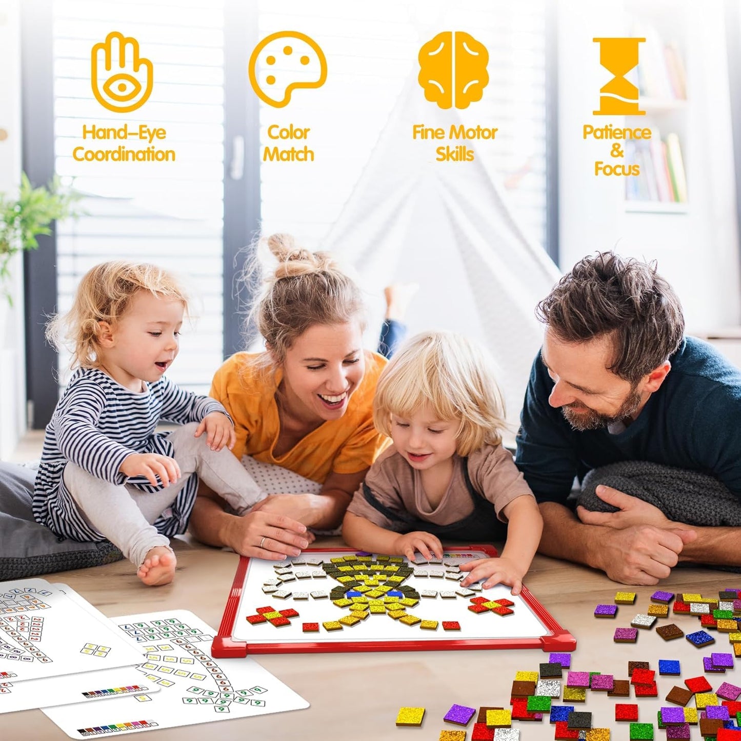 GLEEHAPY Learning Mosaic Magnetic Puzzle – 330 Foam Tiles, 20 Designs, STEM & Montessori Toy for Kids 4-12