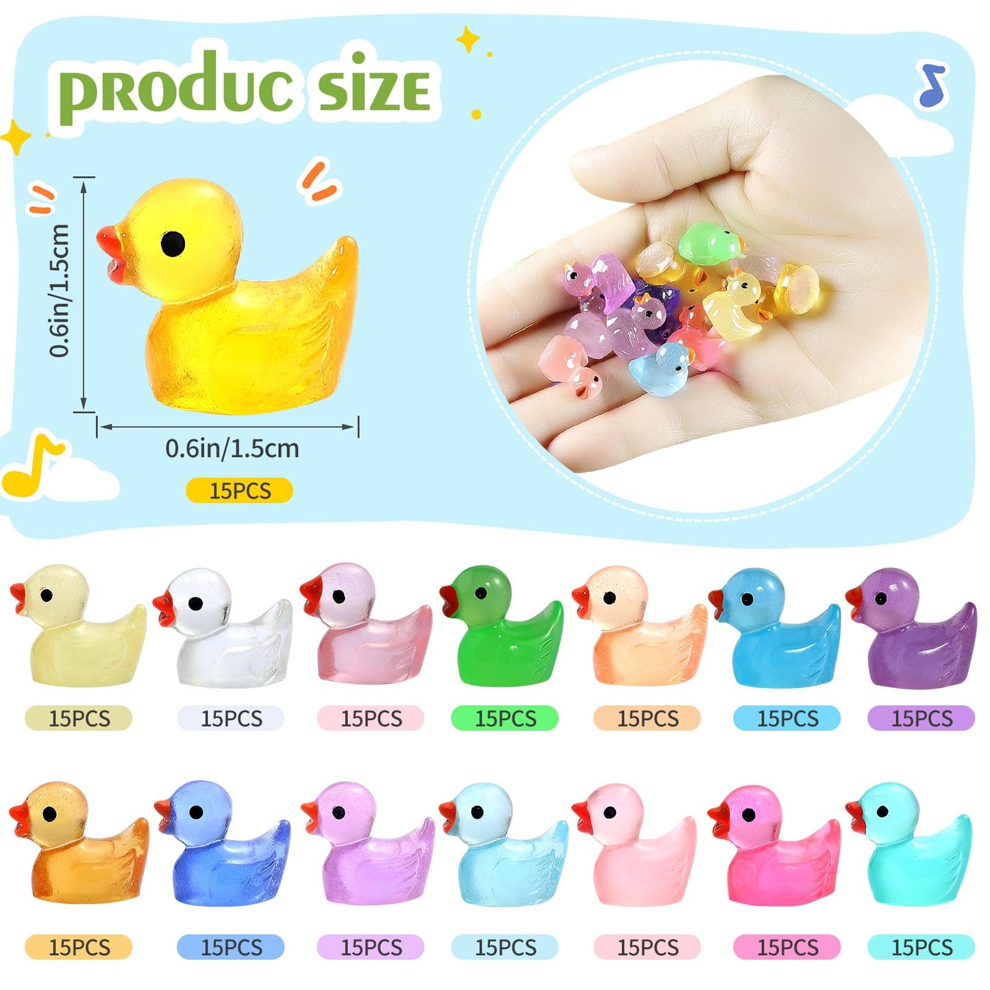 GliSun 225-Piece Luminous Mini Resin Ducks – Glow-in-the-Dark Decor for Garden & DIY Crafts