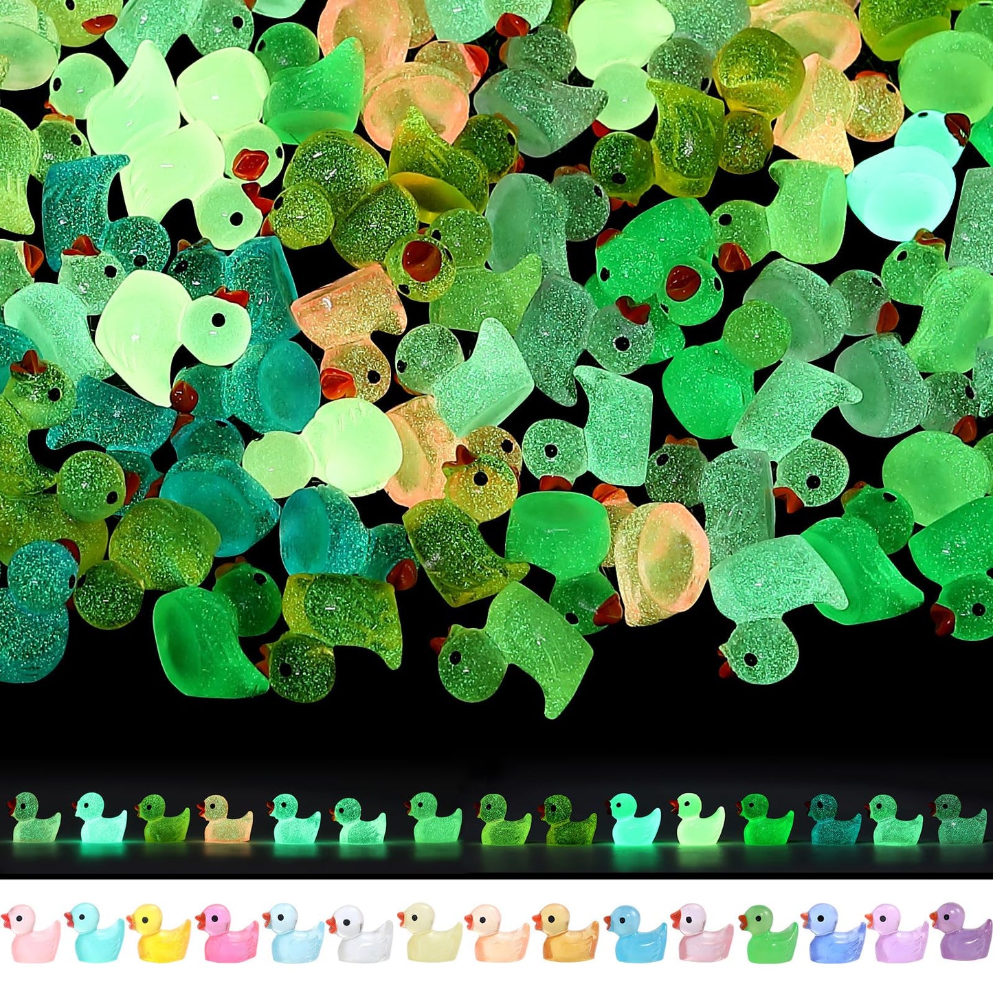 GliSun 225-Piece Luminous Mini Resin Ducks – Glow-in-the-Dark Decor for Garden & DIY Crafts