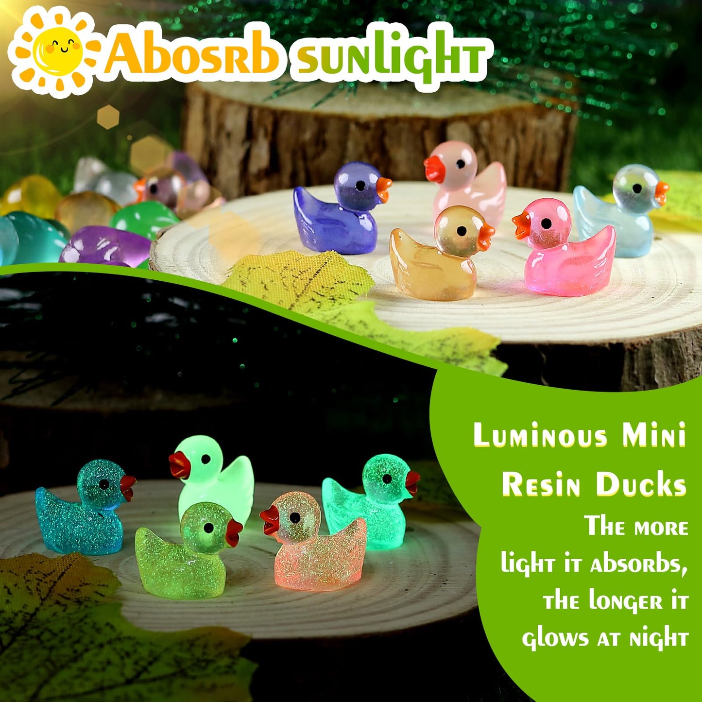 GliSun 225-Piece Luminous Mini Resin Ducks – Glow-in-the-Dark Decor for Garden & DIY Crafts