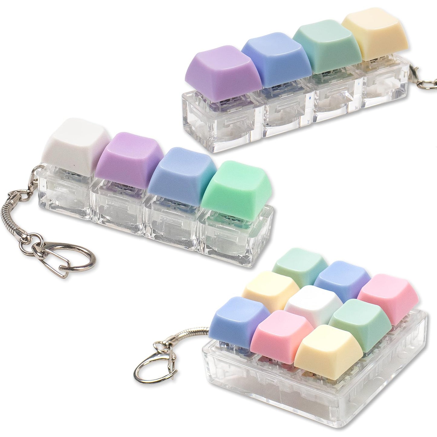 Gliging 3Pcs Keyboard Fidget Toy Set – 4-in-1 Clicker Keychains (Blue & Yellow)