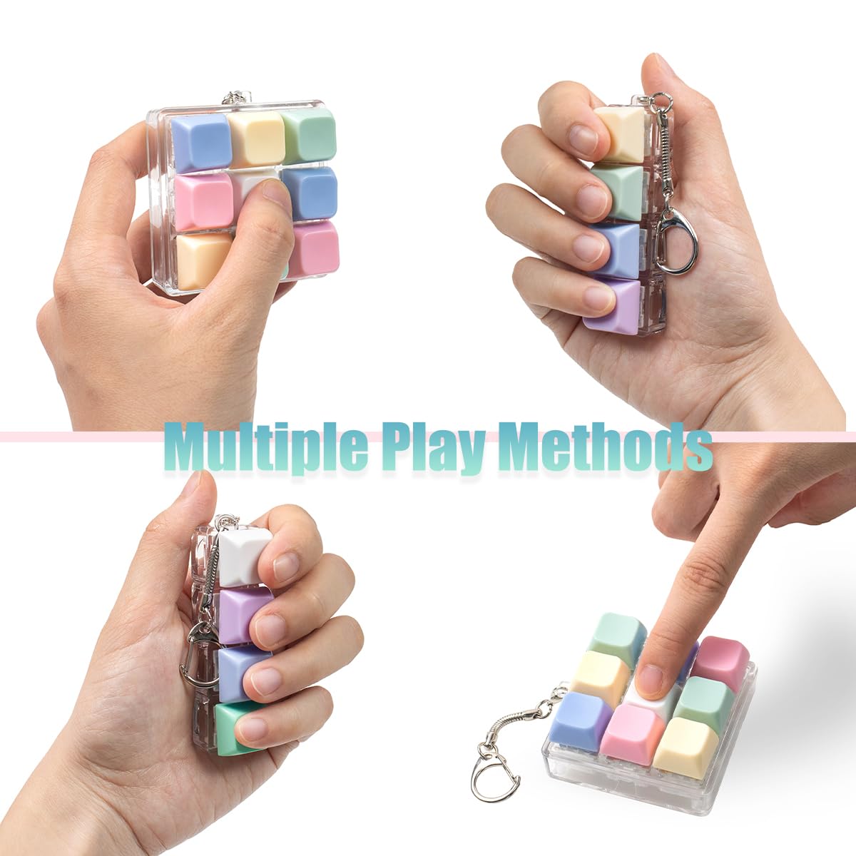 Gliging 3Pcs Keyboard Fidget Toy Set – 4-in-1 Clicker Keychains (Blue & Yellow)