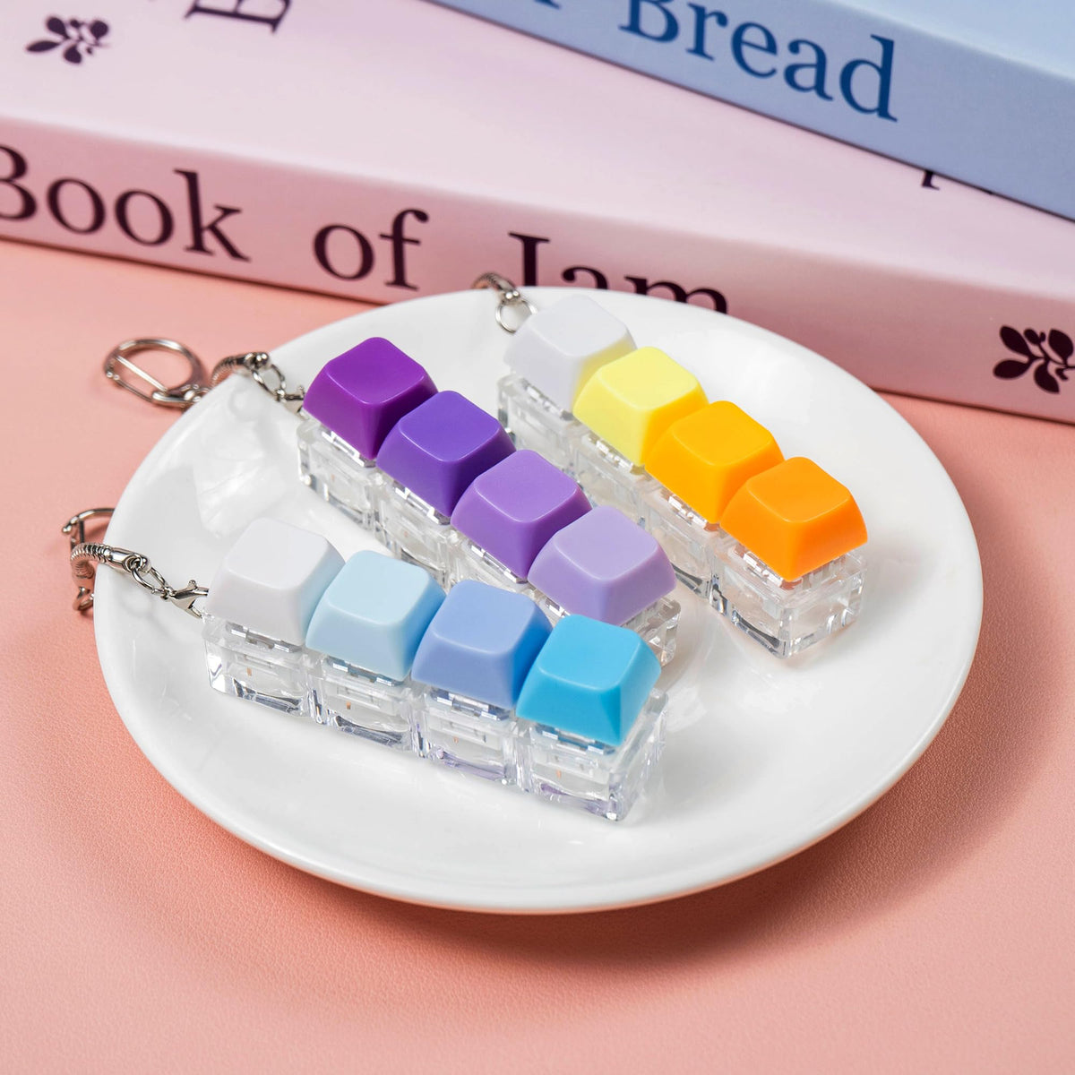 Gliging 3 Pcs Keyboard Fidget Toy – Colorful Gradient 4-in-1 Clicker Keychain for Stress Relief